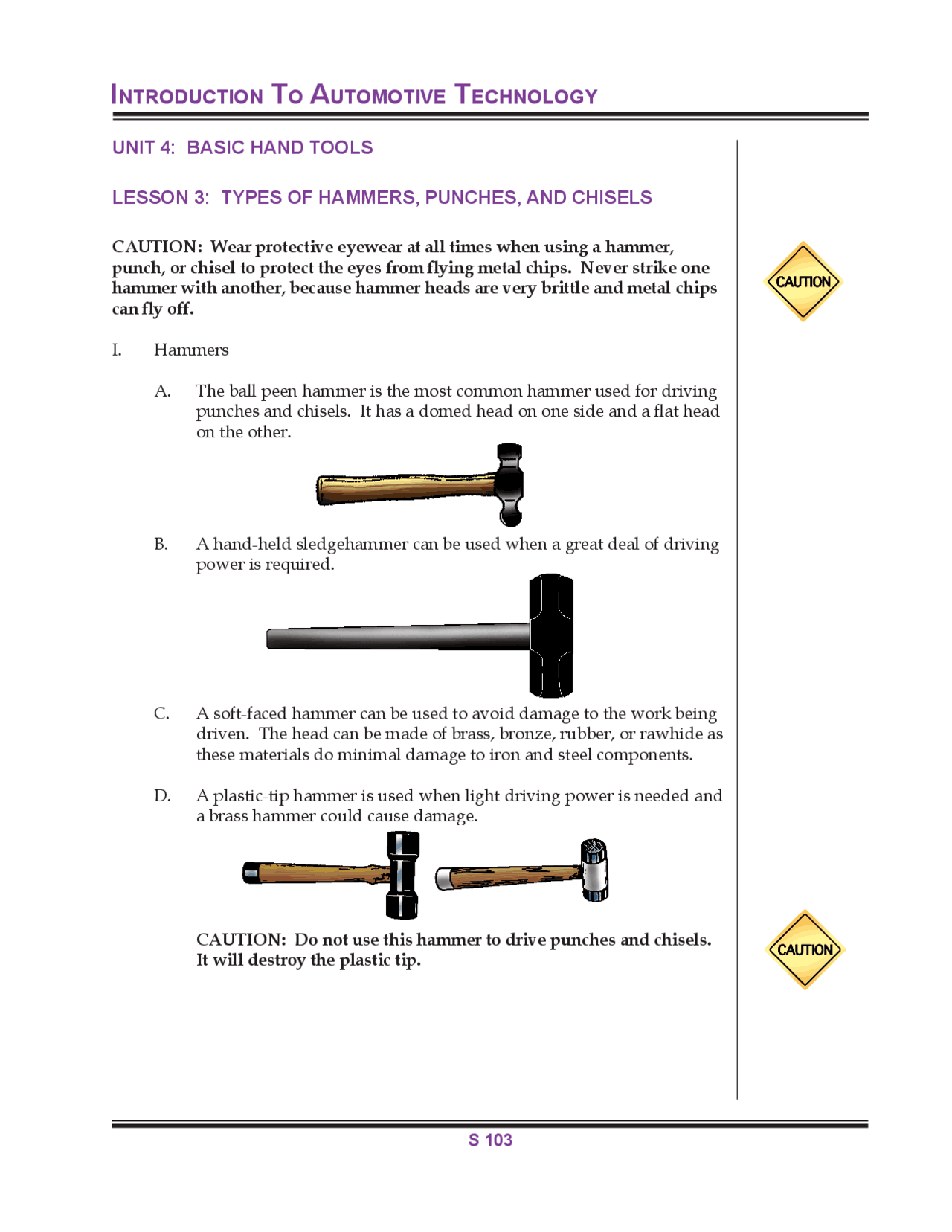 TYPES OF HAMMERS, PUNCHES, AND CHISELS Study notes Principles of