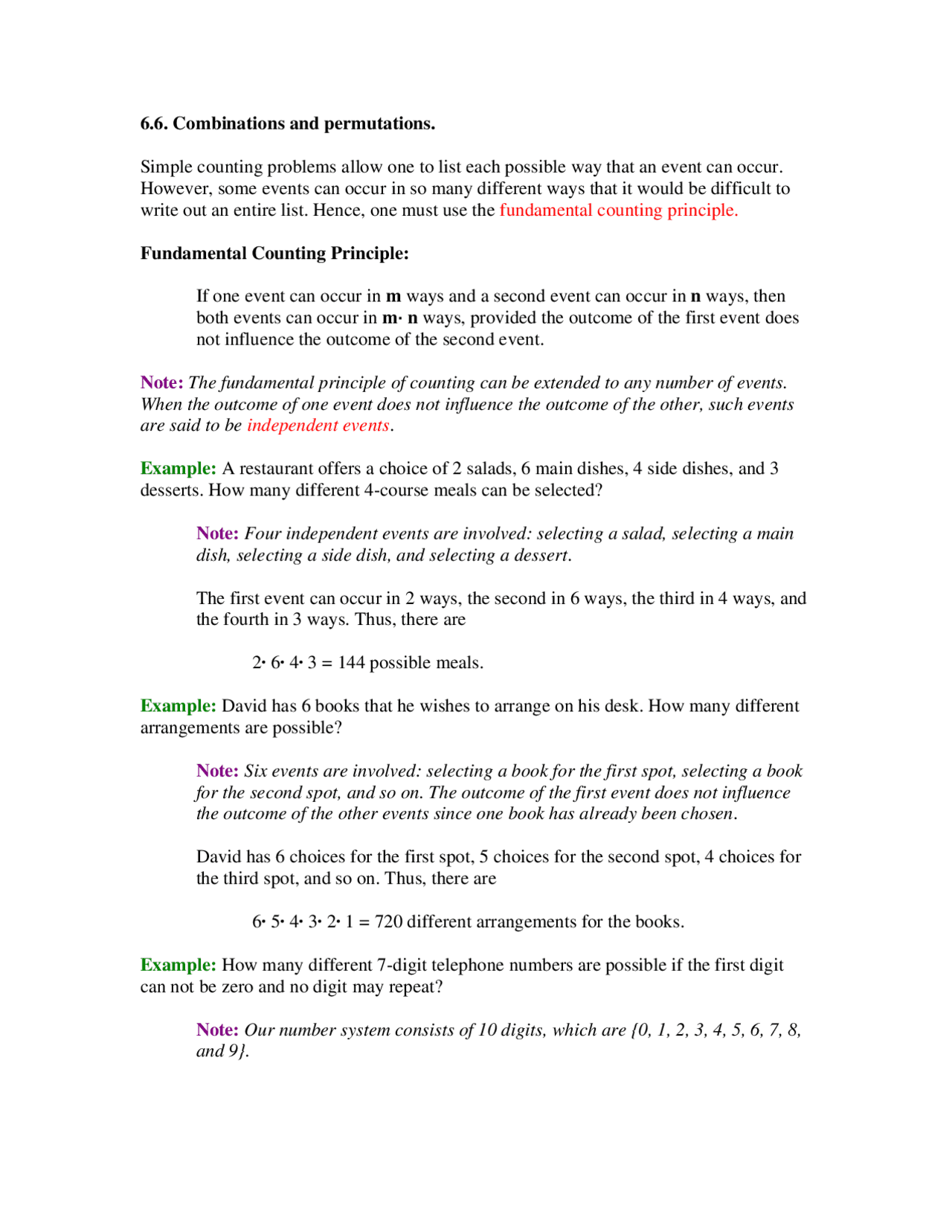 6.6. Combinations and permutations. Slides Probability and Statistics