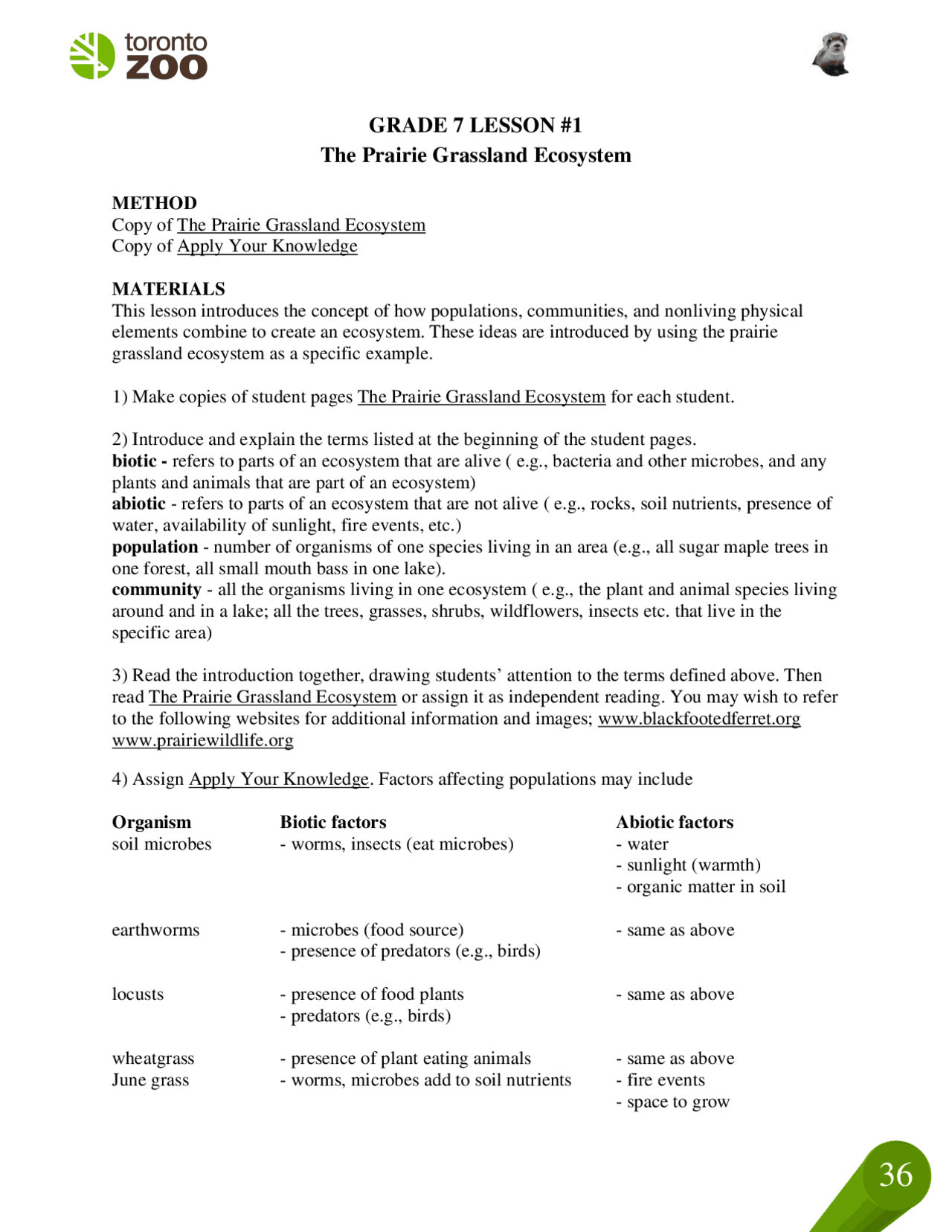 GRADE 7 LESSON 1 The Prairie Grassland Ecosystem Study notes Design