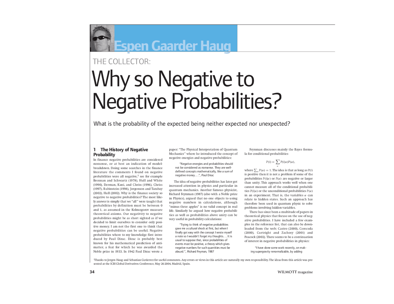 Why so Negative to Negative Probabilities? | Exams Finance | Docsity
