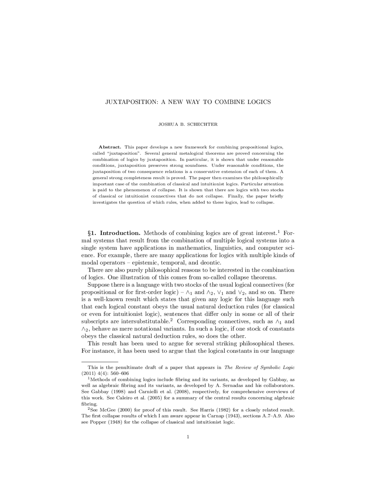 JUXTAPOSITION: A NEW WAY TO COMBINE LOGICS | Lecture notes Logic | Docsity