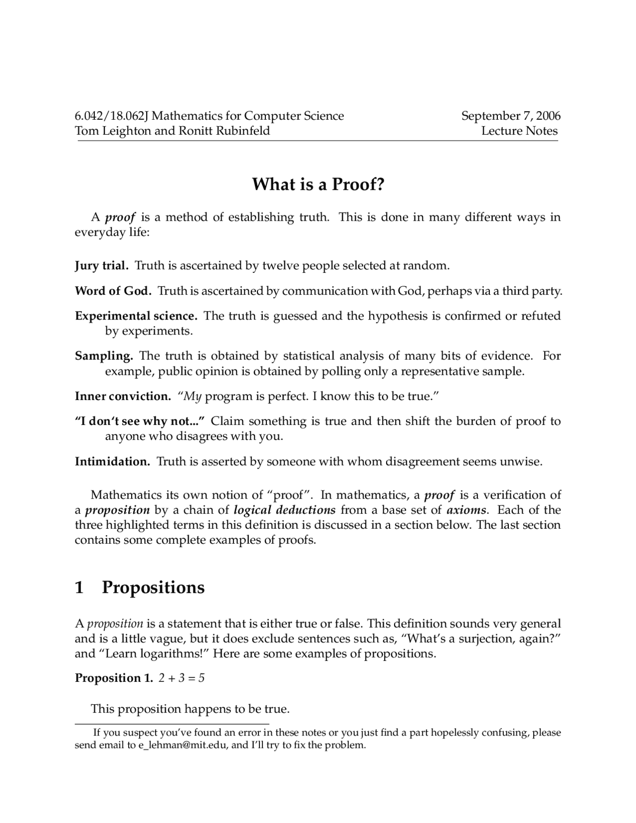 What is a Proof? 1 Propositions | Lecture notes Mathematics | Docsity