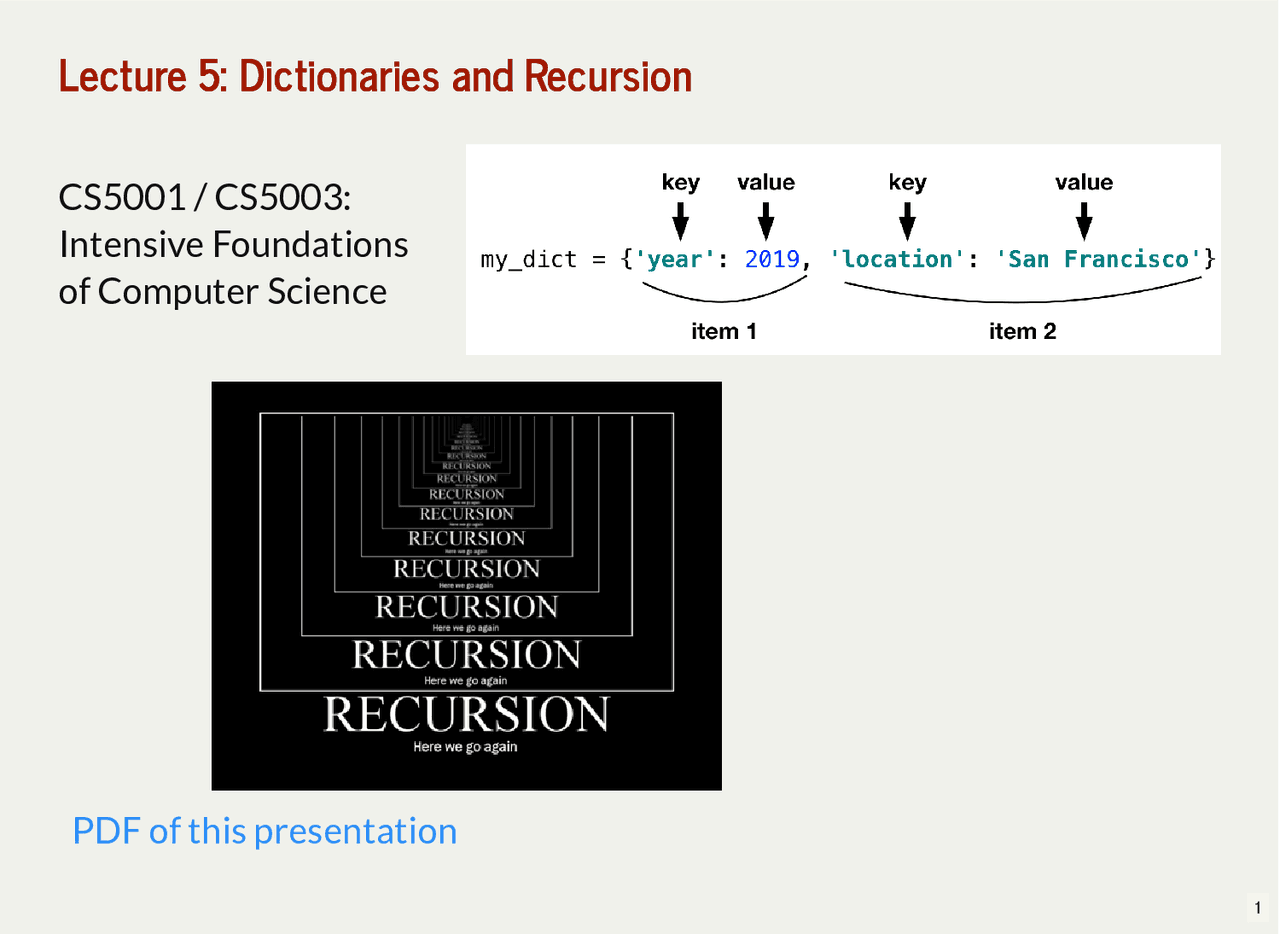 Lecture 5: Dictionaries and Recursion | Schemes and Mind Maps Printing ...
