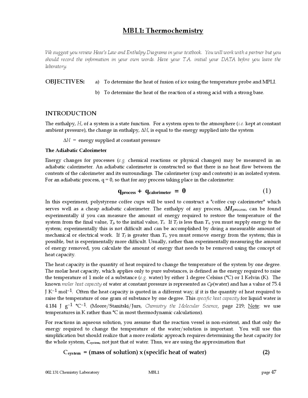 Molar Heat of Fusion of Ice Exercises Chemistry Docsity