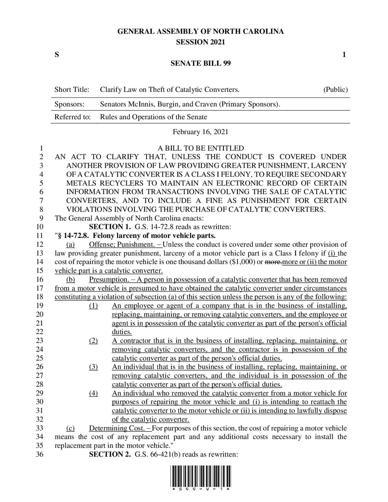 Clarify Law on Theft of Catalytic Converters. (P Exams Law Docsity
