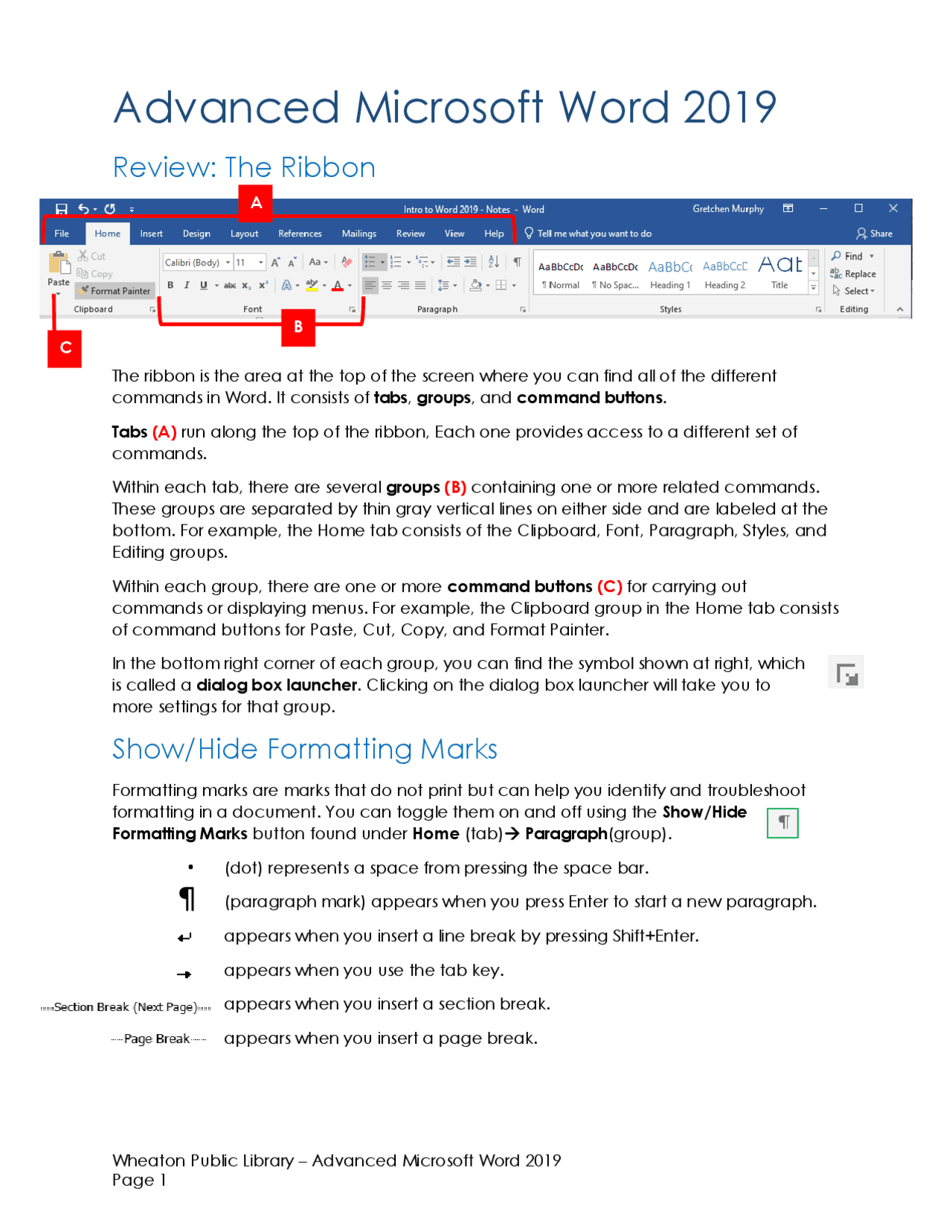 Advanced Microsoft Word 2019 | Study notes Microsoft Word Skills | Docsity