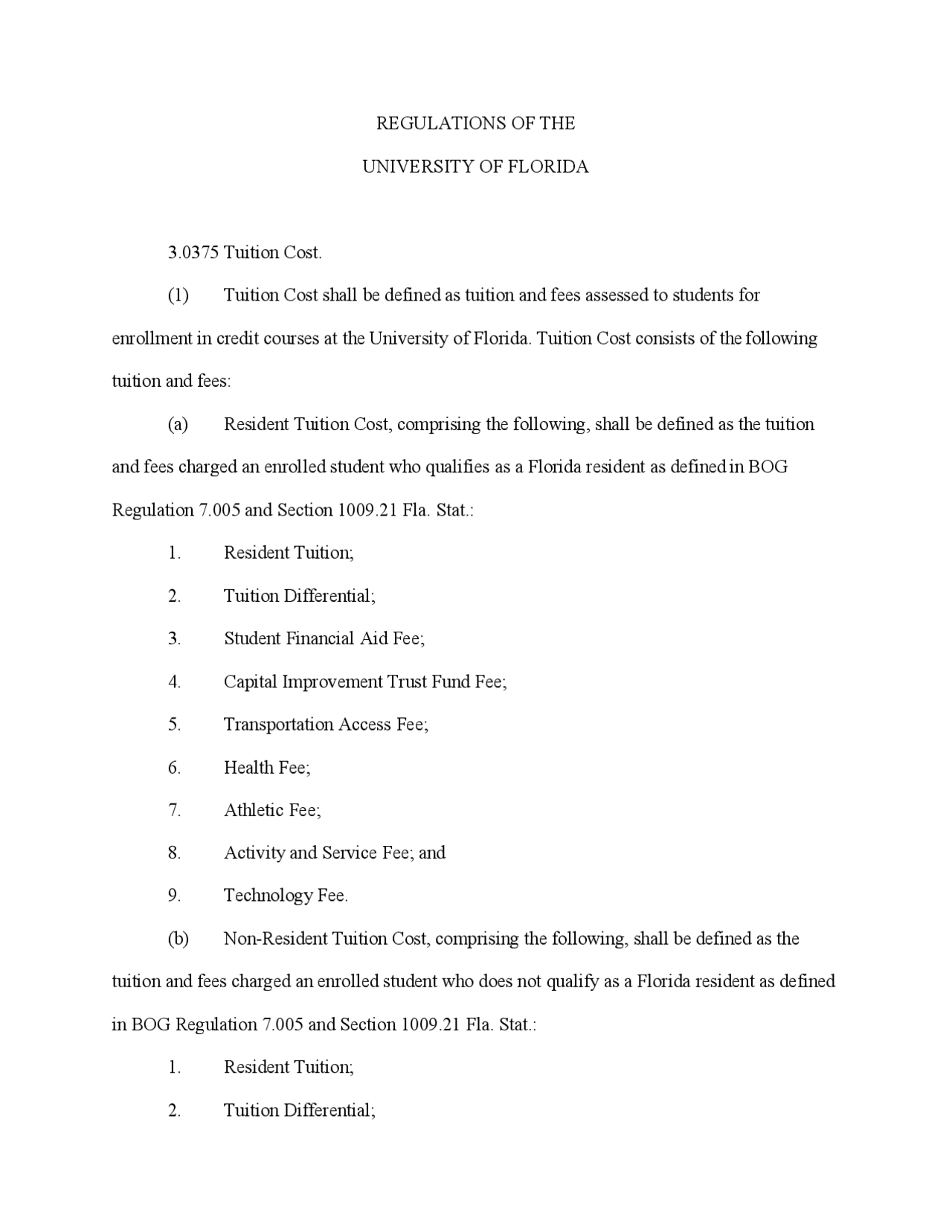3.0375 Tuition Cost UF regulations Exams Technology Docsity