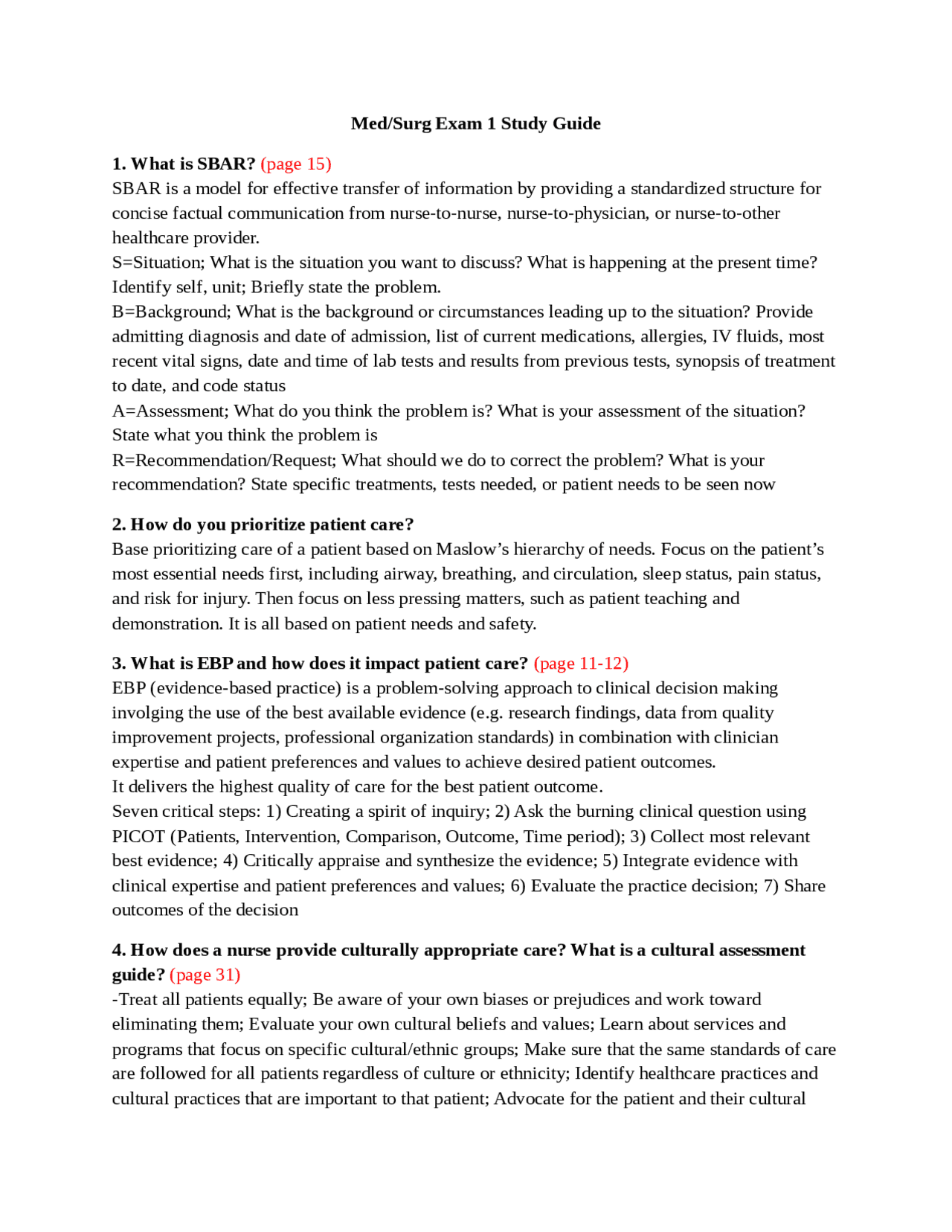 MED SURG SPRING 2023 EXAM 1 STUDY GUIDE | Exams Nursing | Docsity