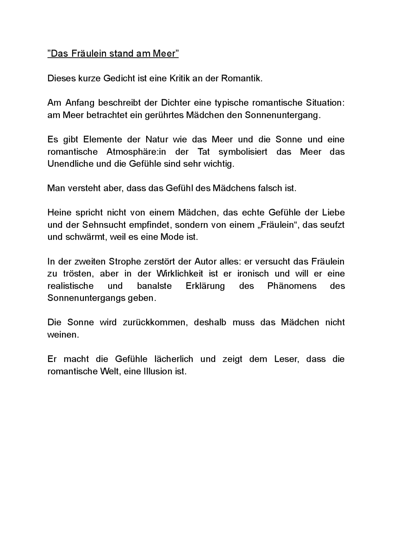 ”Das Fräulein stand am Meer | Appunti di Tedesco | Docsity
