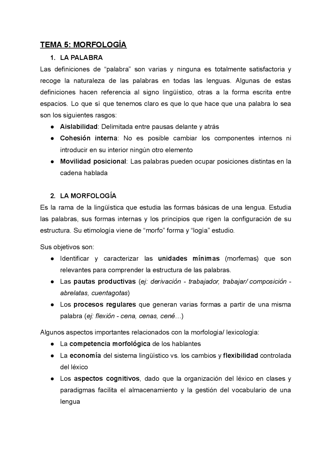 TEMA 5 MORFOLOGÍAAA Apuntes de Lingüística Docsity