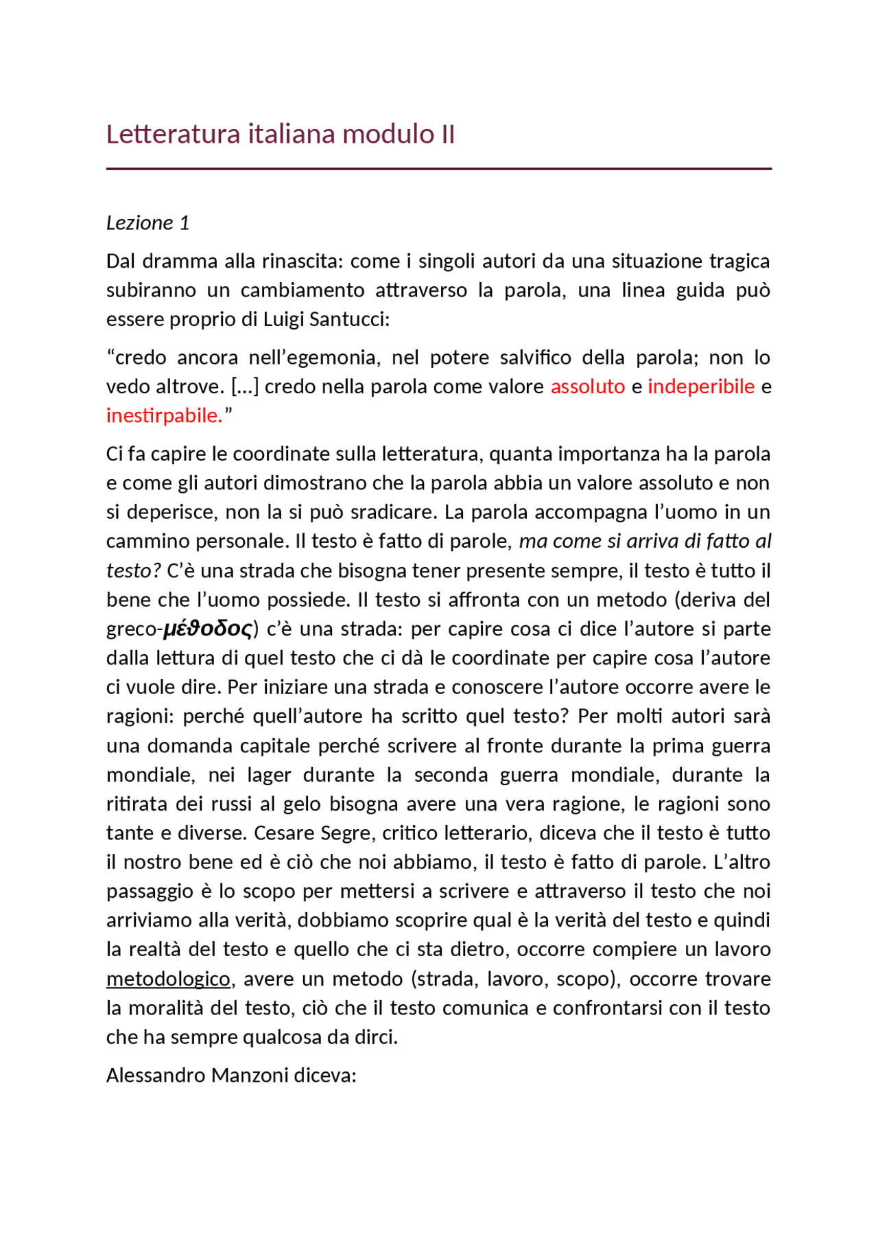 Letteratura Italiana II modulo Appunti di Letteratura Italiana Docsity