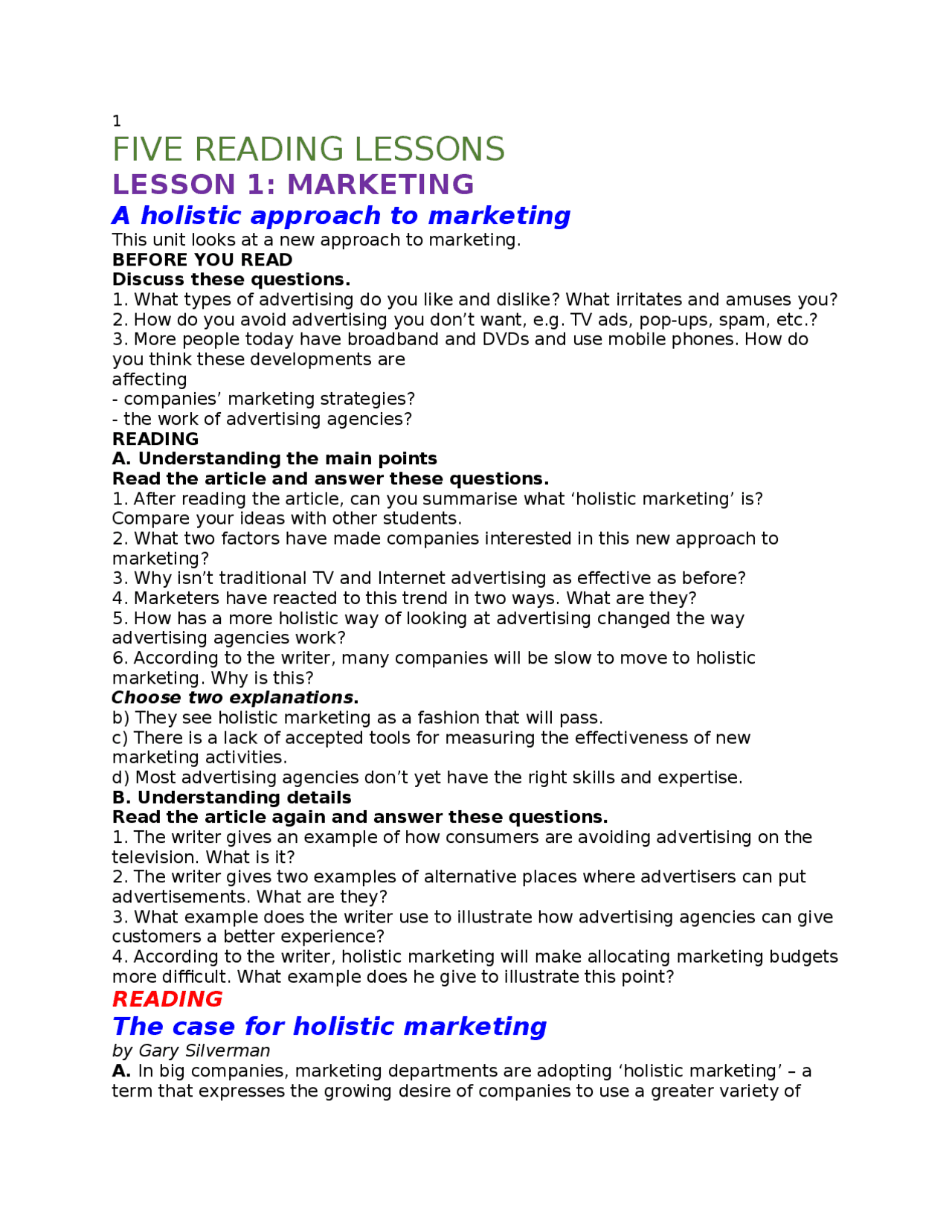 5 reading lesson hp2 | Assignments Business English | Docsity
