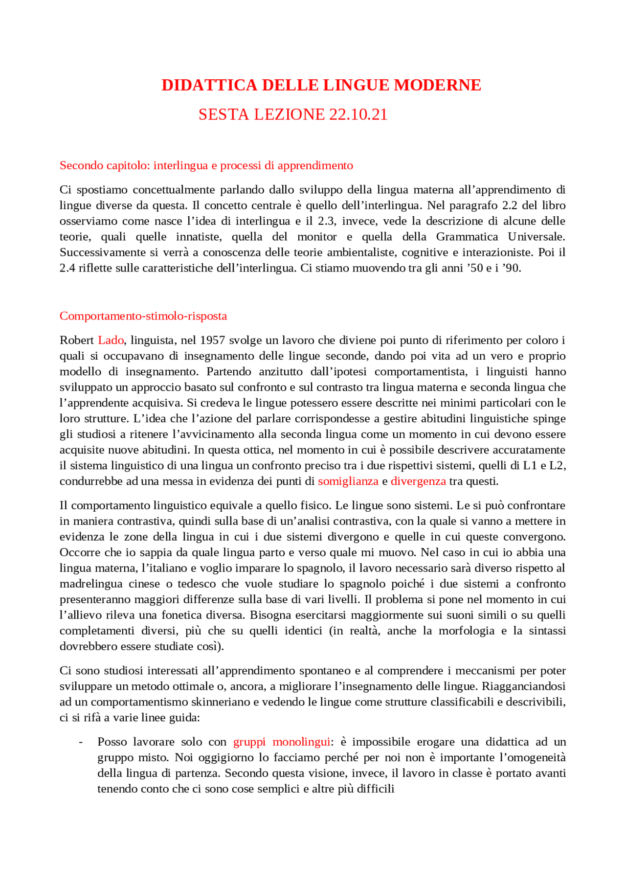 Sbobina 6 di didattica delle lingue Appunti di Lingue Docsity