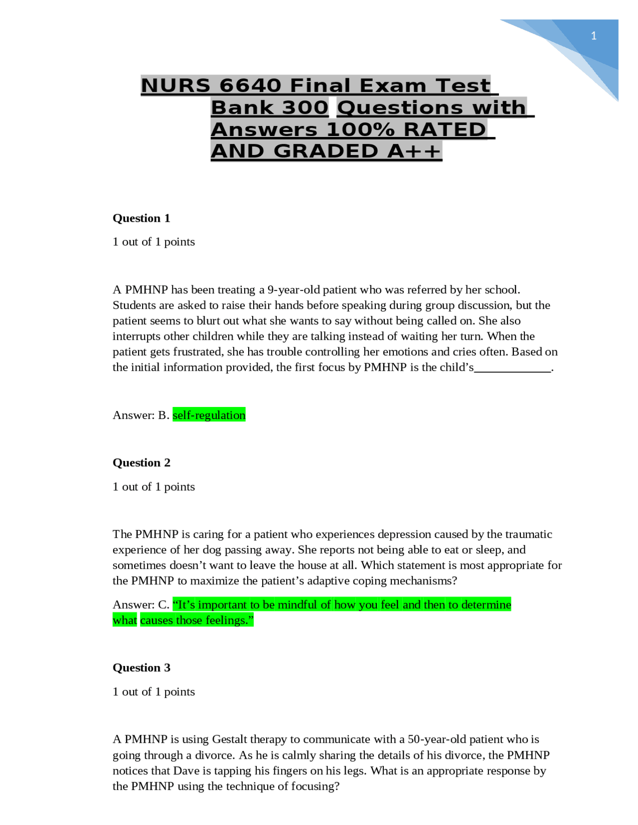 NURS 6640 Final Exam Test Bank 300 Questions with Answers 100% RATED ...