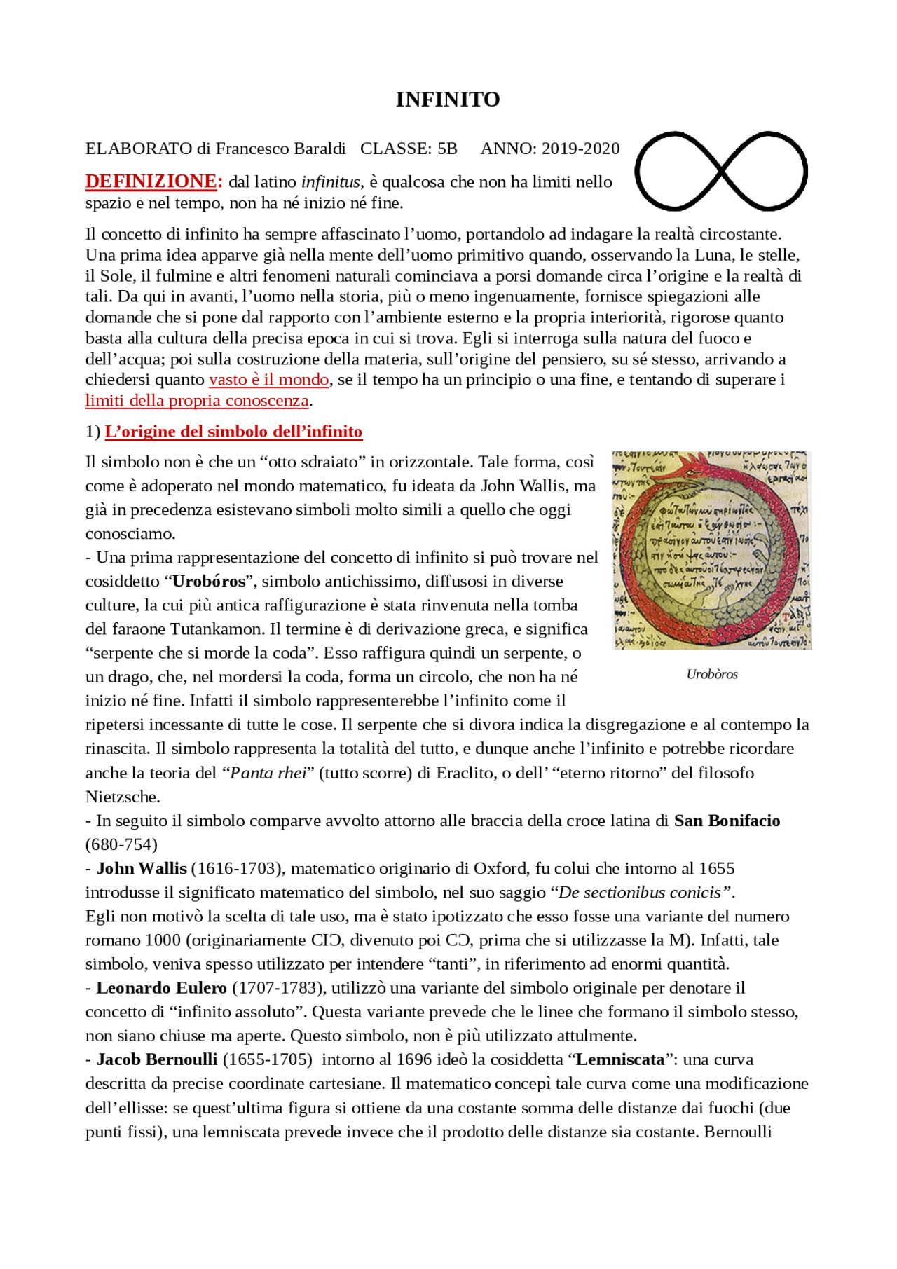 L'infinito. Analisi storica del simbolo, per poi vederlo in matematica ...