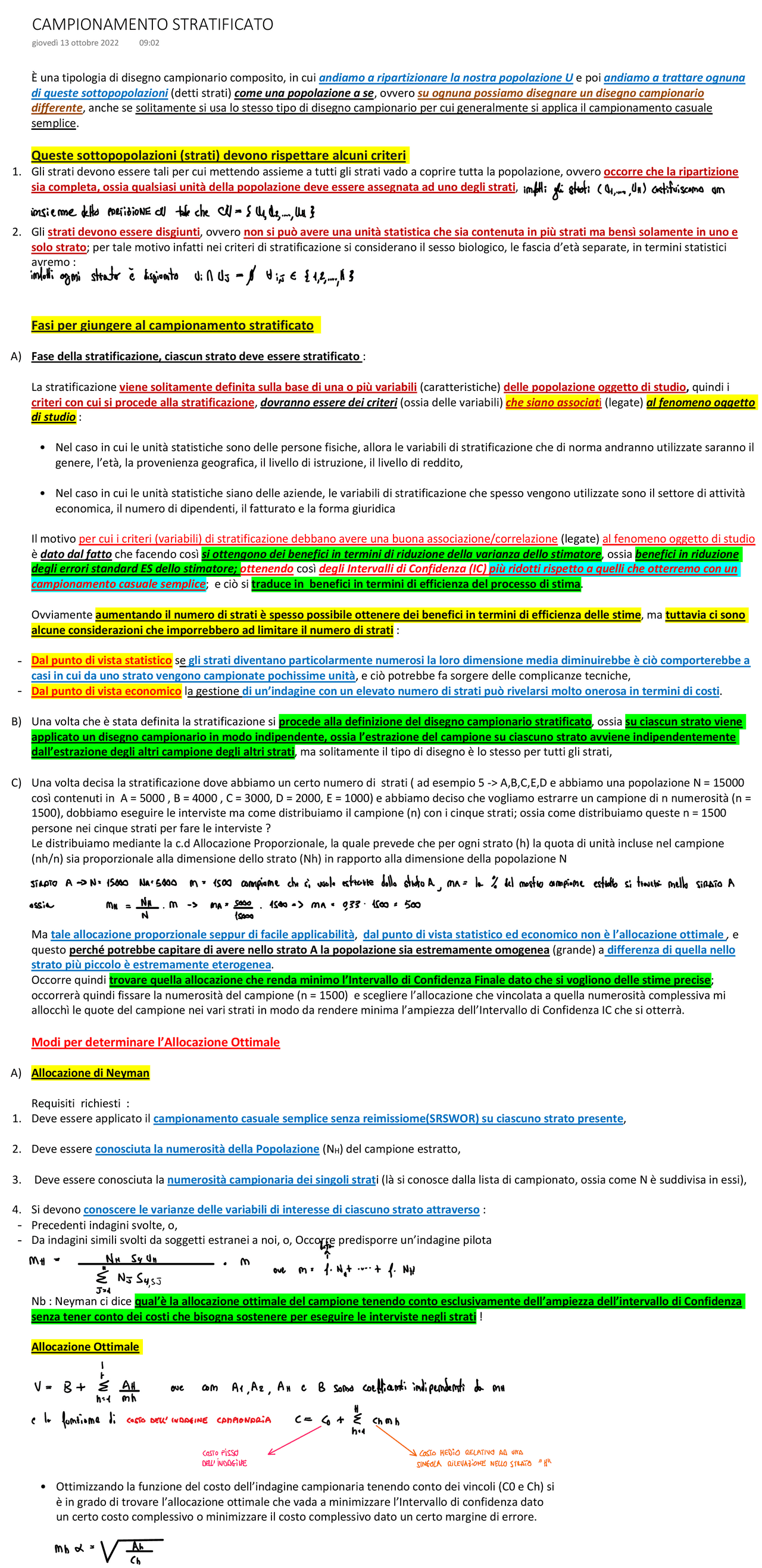 CAMPIONAMENTO STRATIFICATO Appunti di Statistica Docsity