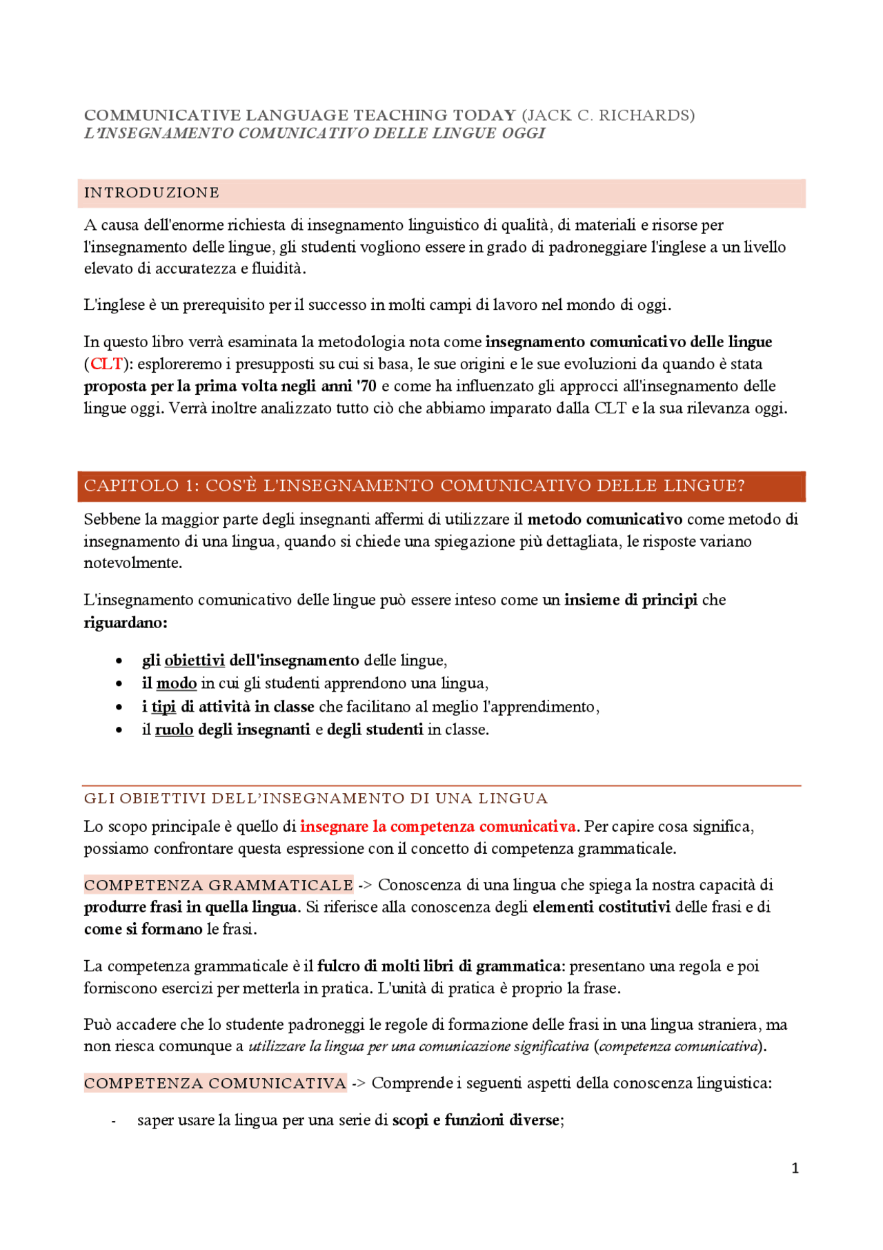 Communicative Language Teaching Today Jack C Richards Appunti Di