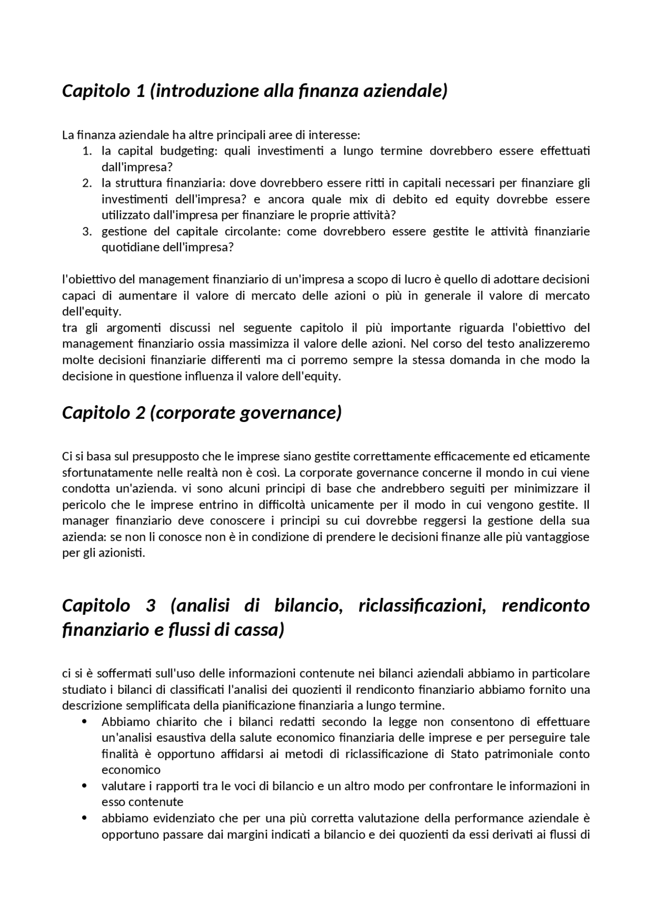 Riassunti capitoli libro | Appunti di Finanza Aziendale | Docsity