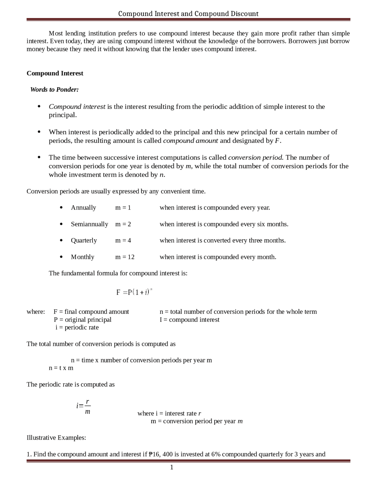 Compound interest and Compound discount | Lecture notes Mathematics ...