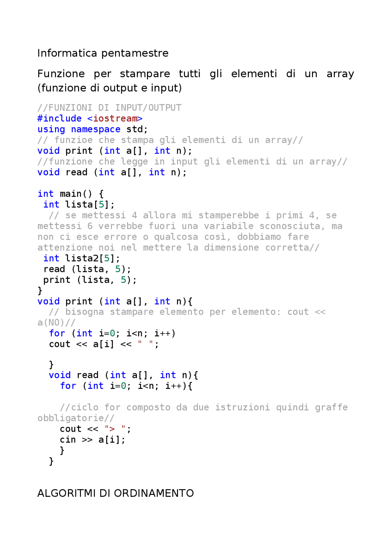 FUNZIONI DI INPUT/OUTPUT | Esercizi di Informatica | Docsity