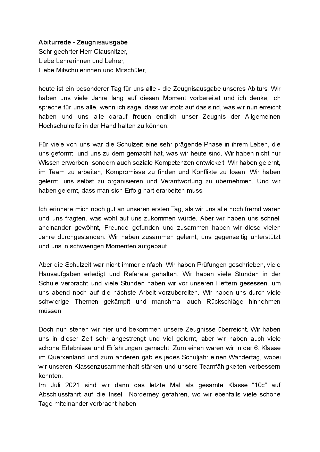 Abiturrede/Abschlussrede bei der Zeugnissausgabe | Transkriptionen ...