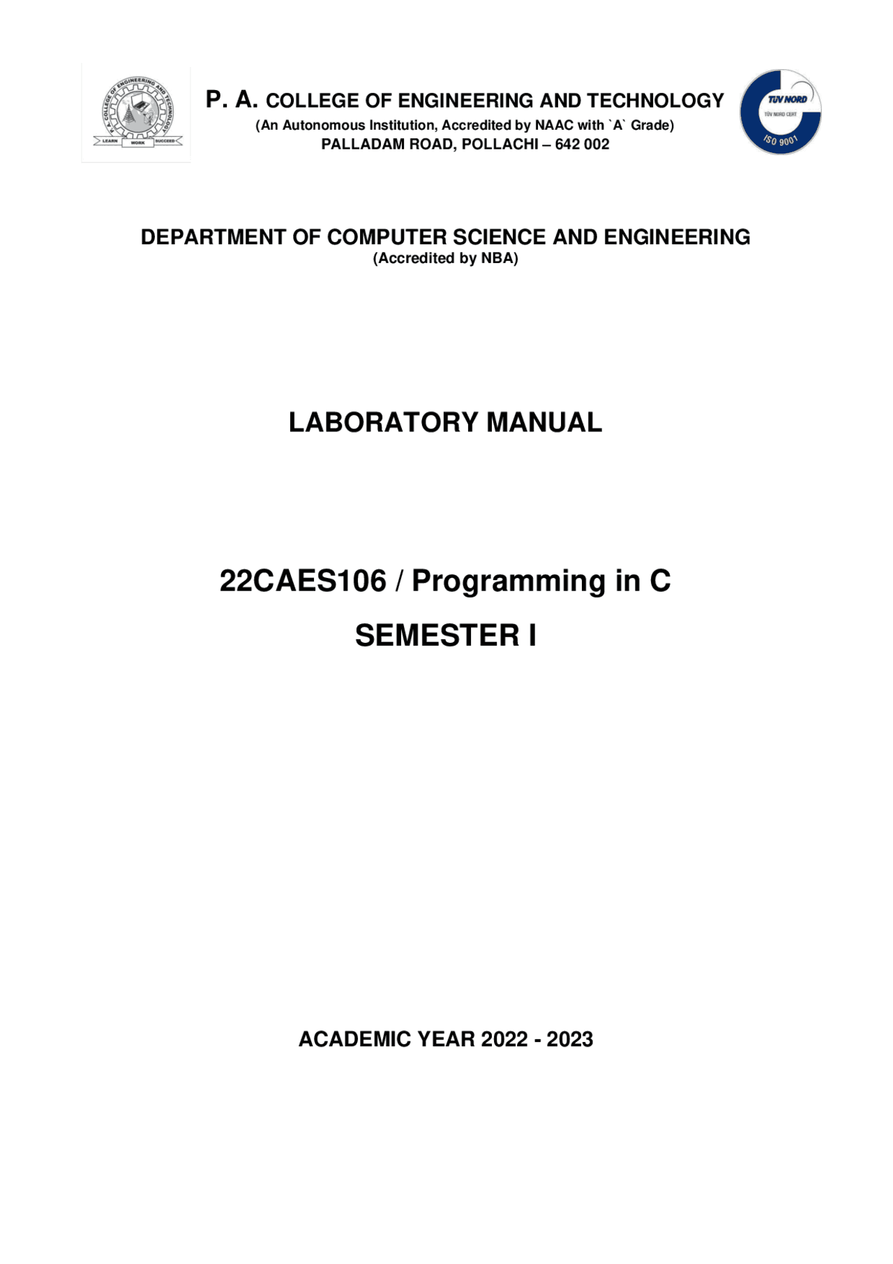 Lab manual for c language for all exercises practice | Lab Reports ...