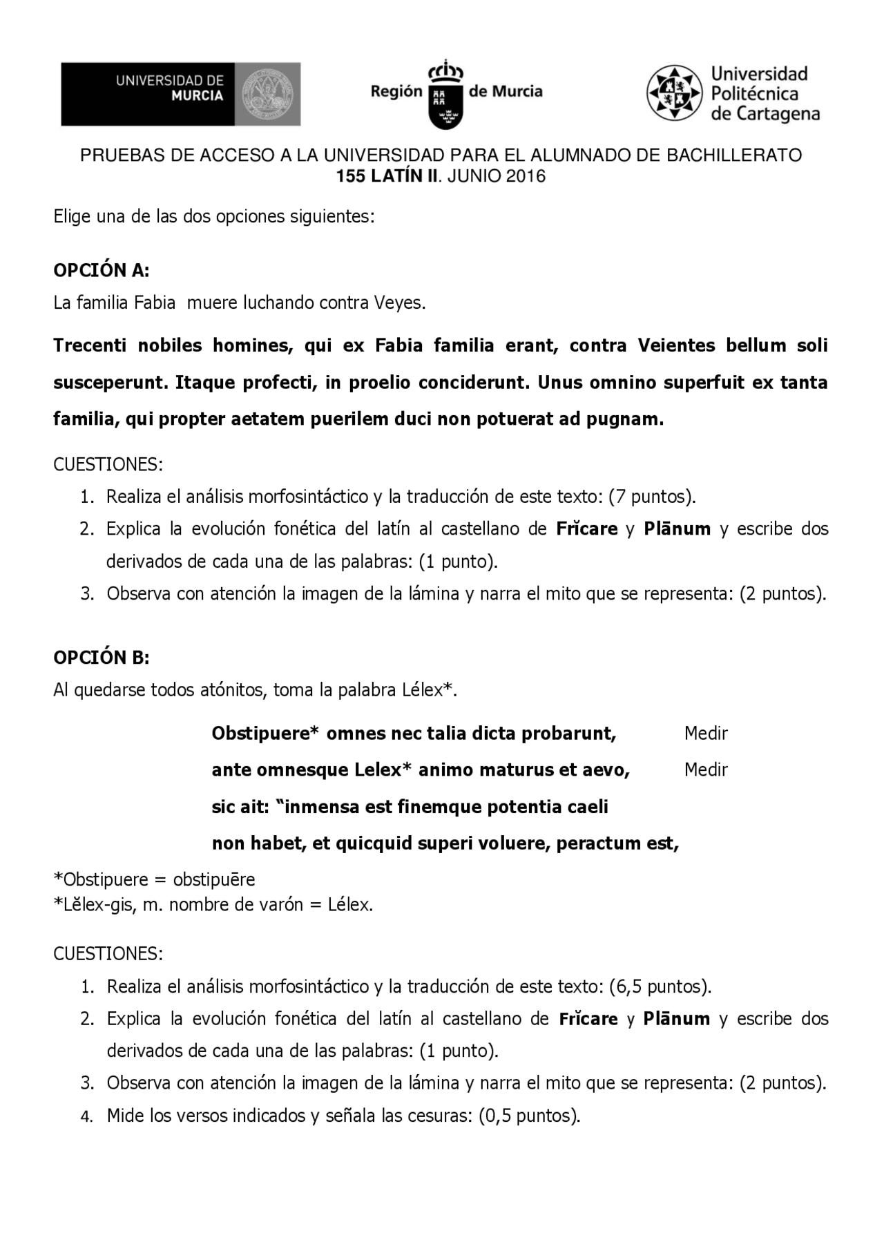 Examen selectividad latin | Exámenes selectividad de Latín | Docsity