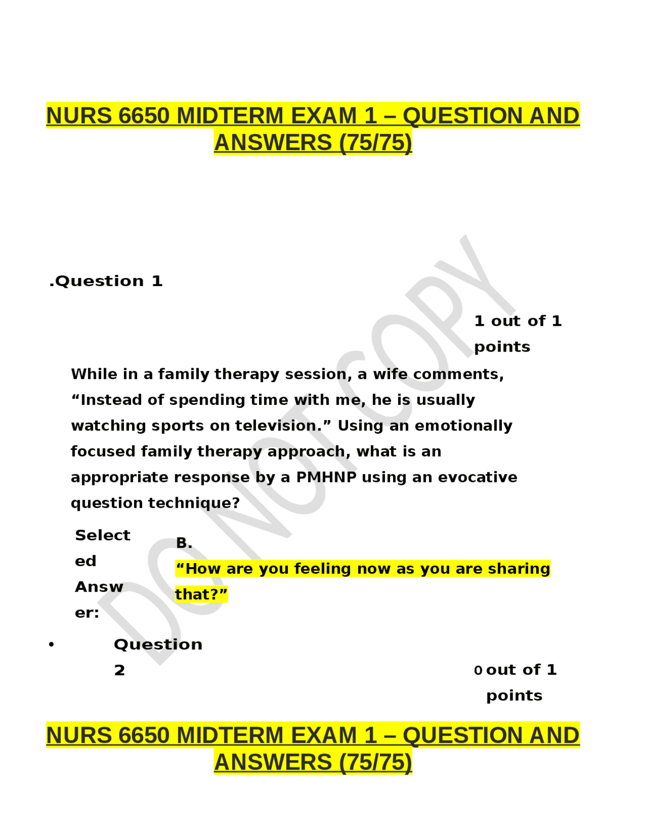 NURS 6650 Midterm Exam 1 - Question and Answers | Exams Nursing | Docsity