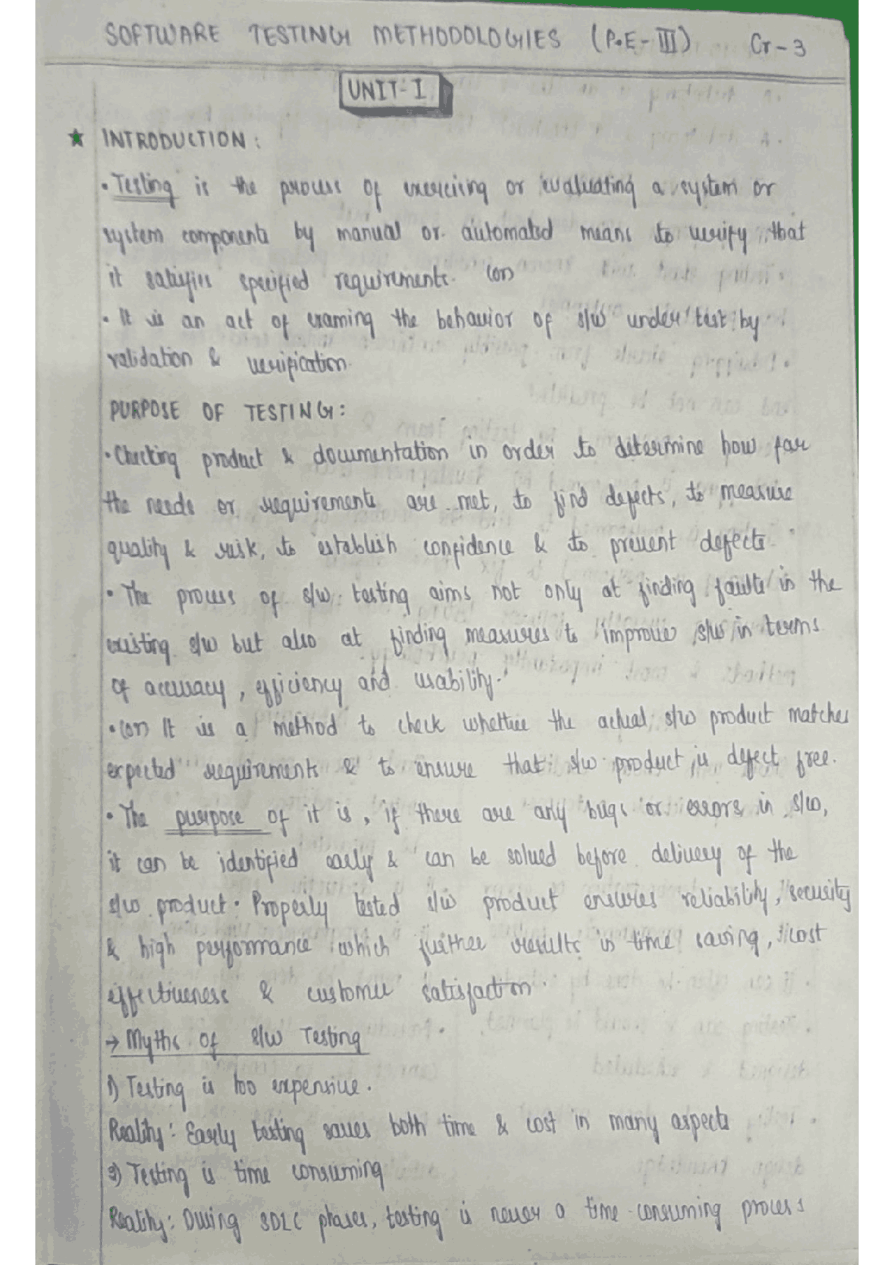 Software Testing Methodologies Unit1(part A) | Study notes Software ...