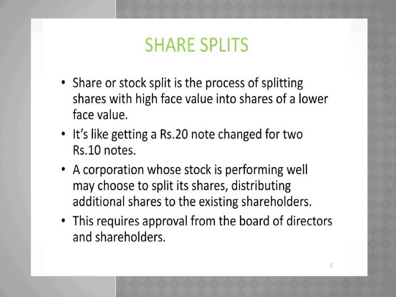 Stock split and it's significances. | Slides Financial Management | Docsity