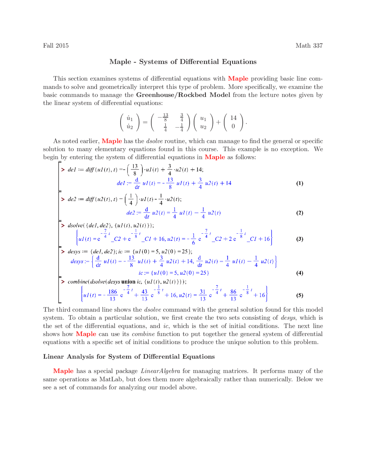 Maple - Systems of Differential Equations | Study notes Mathematics ...