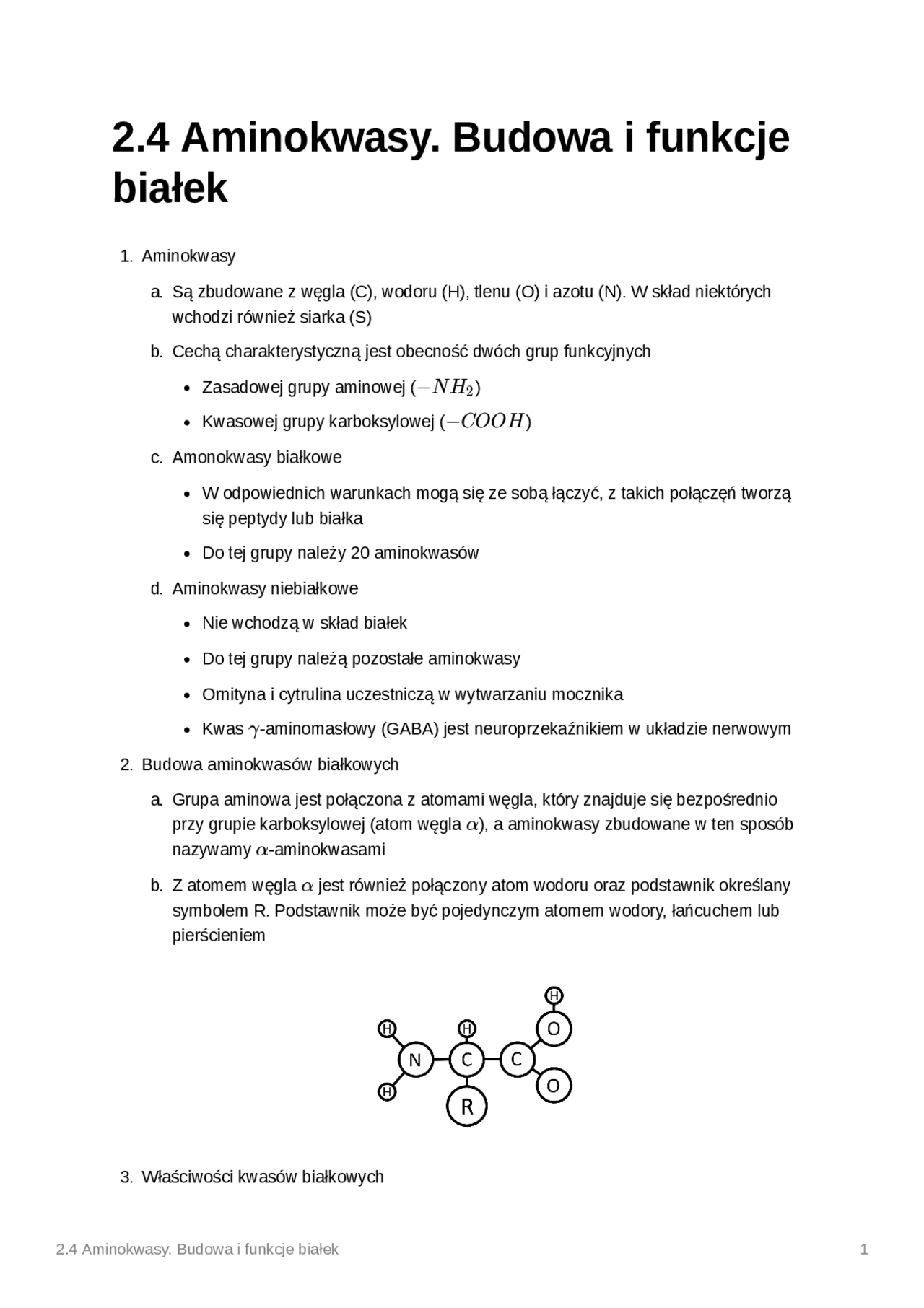Sprawdzian Aminokwasy I Białka Pdf