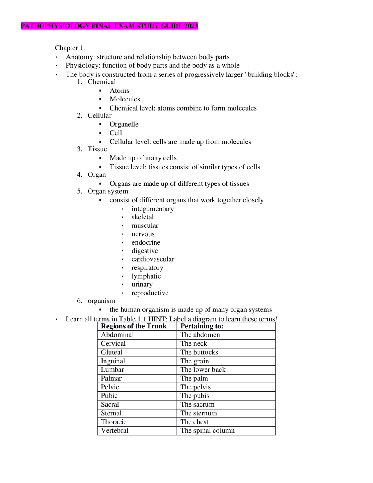 PATHOPHYSIOLOGY FINAL EXAM STUDY GUIDE 2023 | Exams Nursing | Docsity