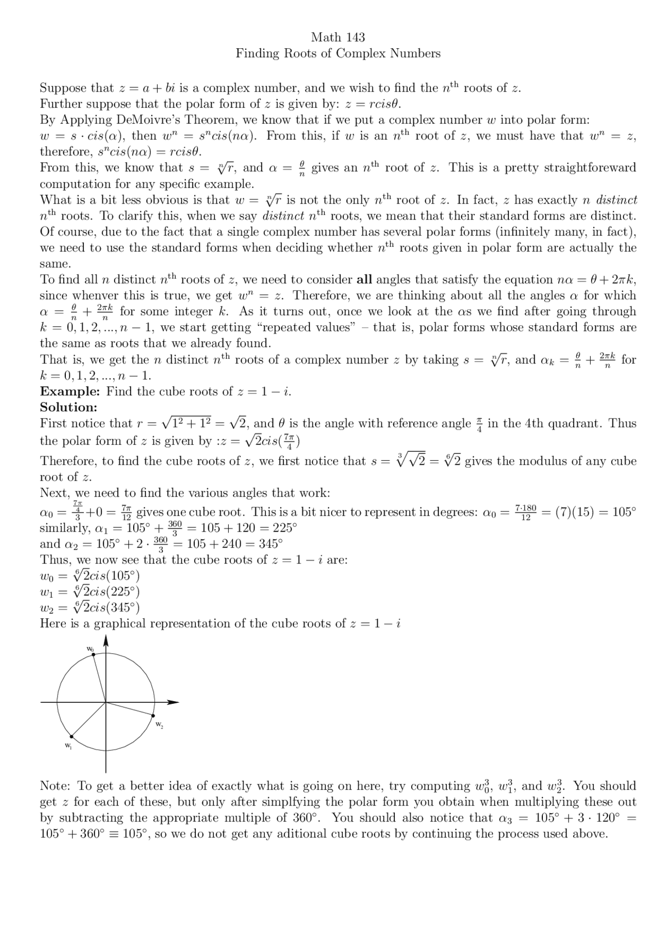 Math 143 Finding Roots of Complex Numbers | Study notes Calculus | Docsity