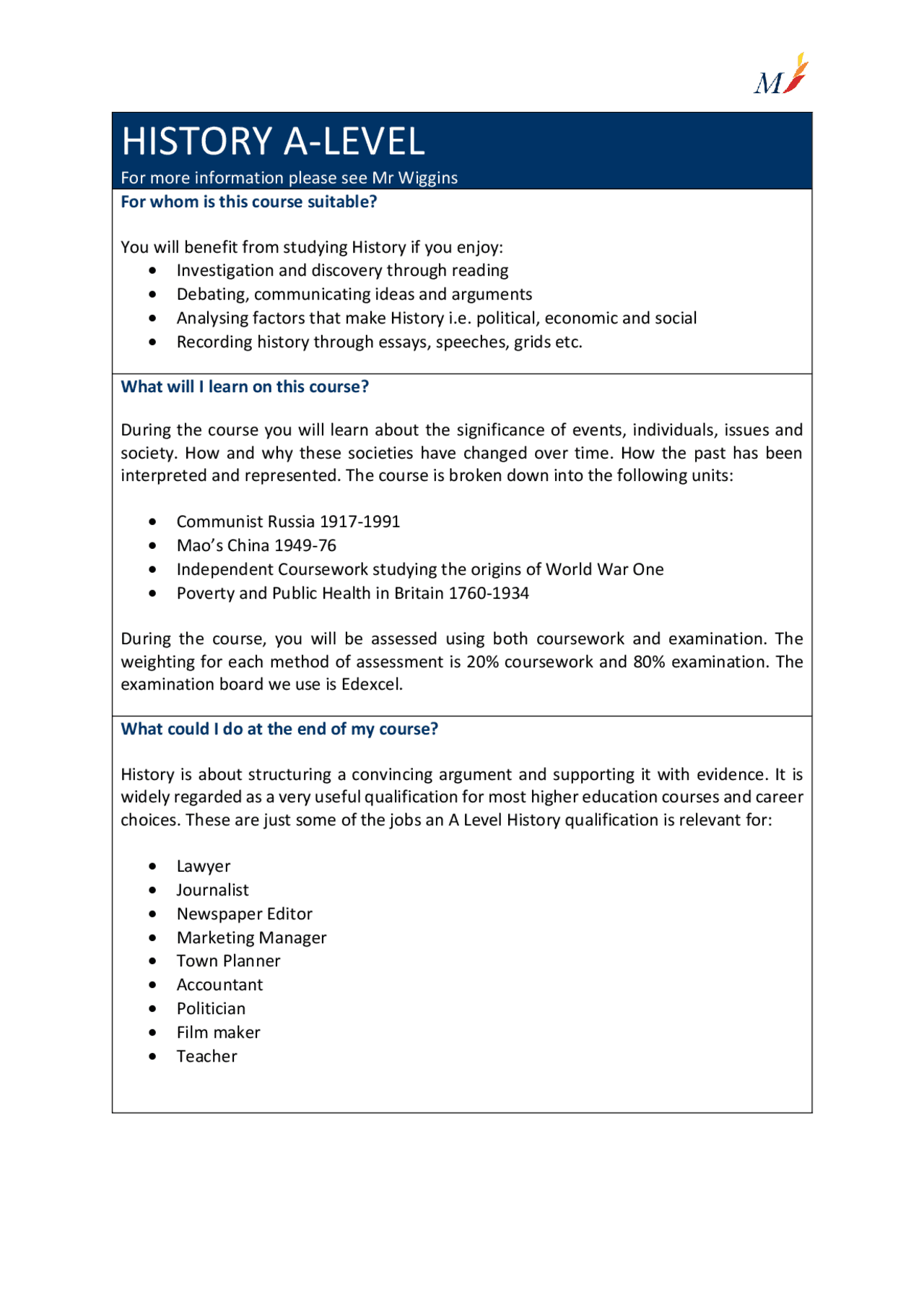 A-Level History Course | Schemes and Mind Maps History | Docsity