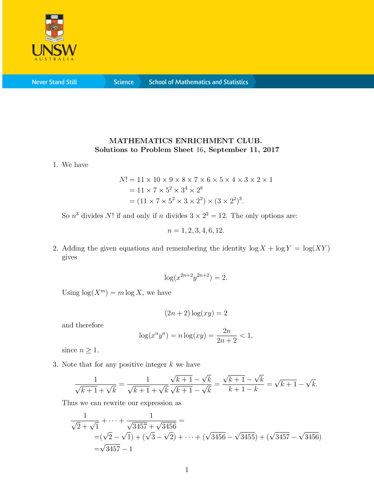 Mathematics Enrichment Club Solutions to Problem Sheet 16 Schemes