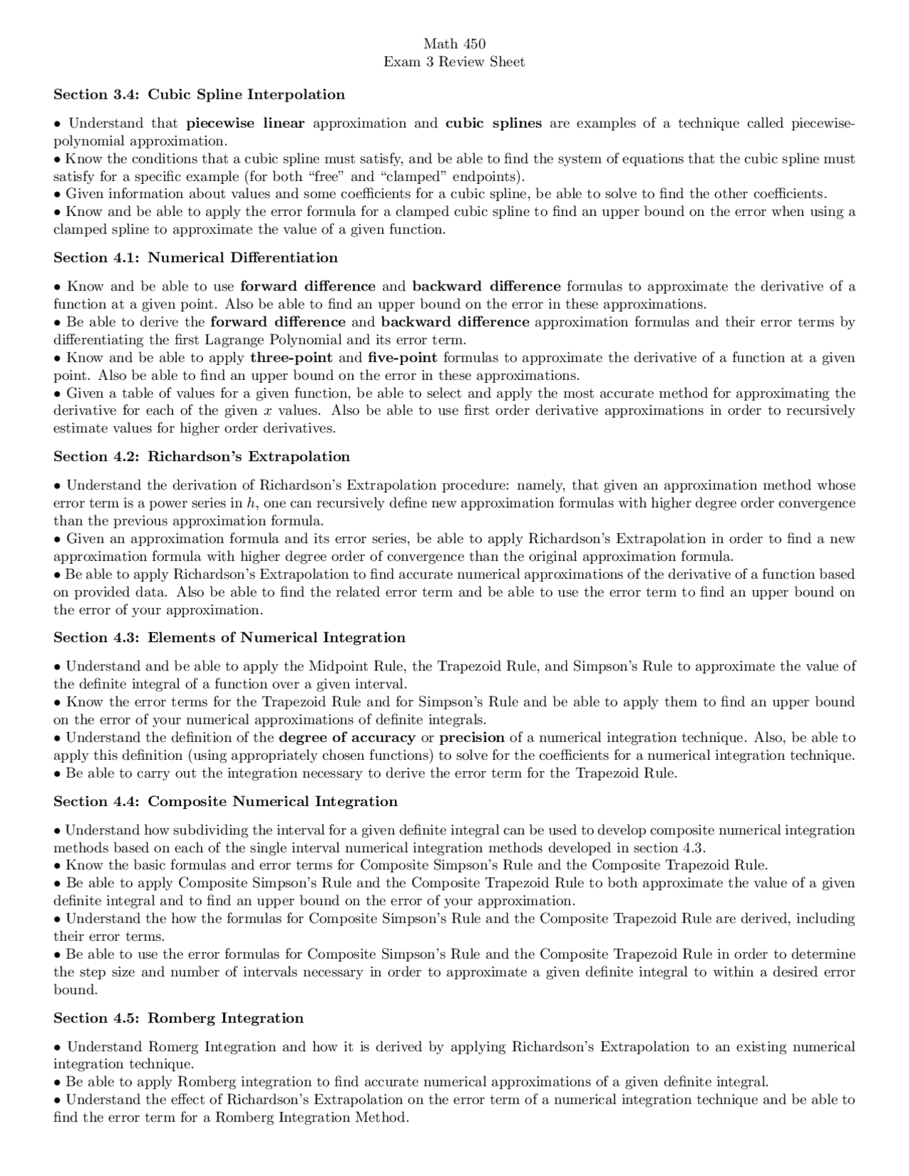 Math 450 Exam 3 Review Sheet | Slides Calculus | Docsity
