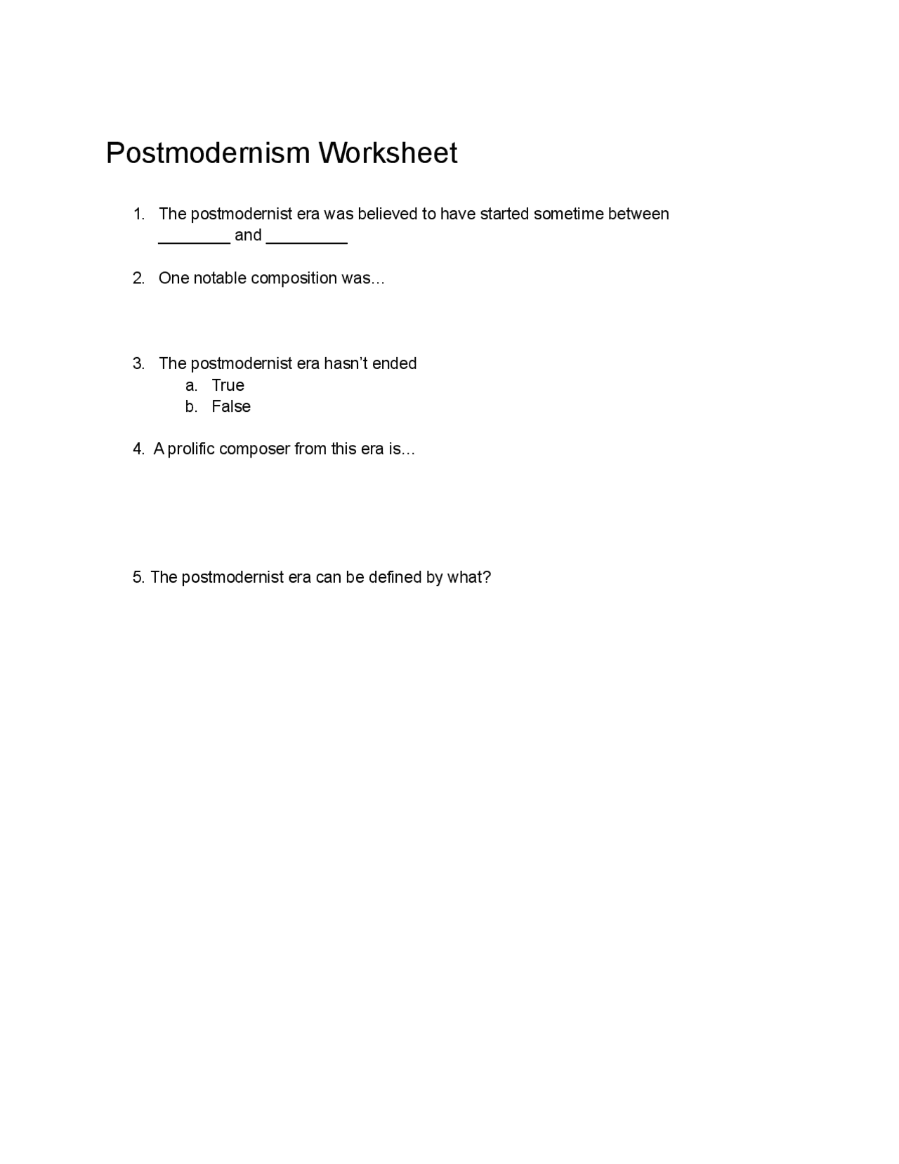 Post Modern Pdf Worksheet Introduction to Postmodernism | Summaries Literature | Docsity