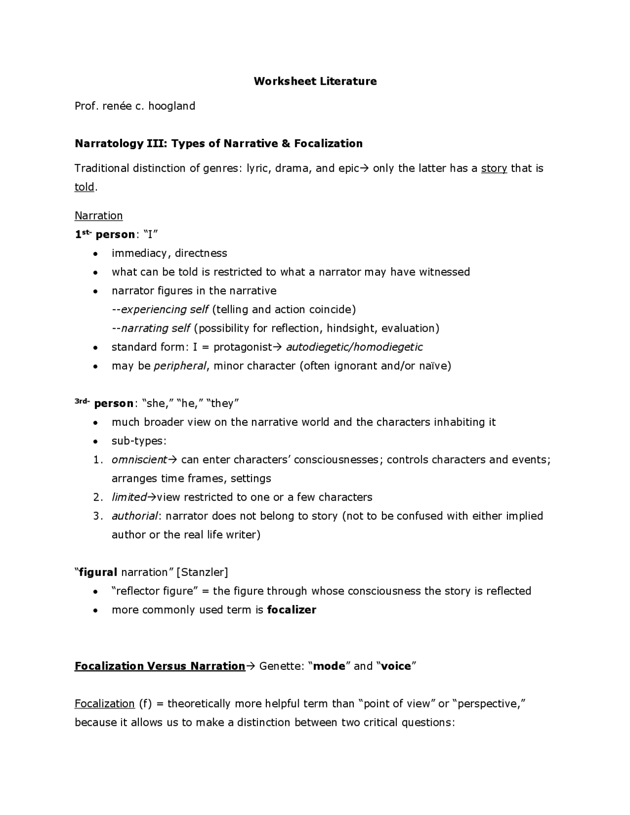 Narratology III: Types of Narrative & Focalization | Summaries ...