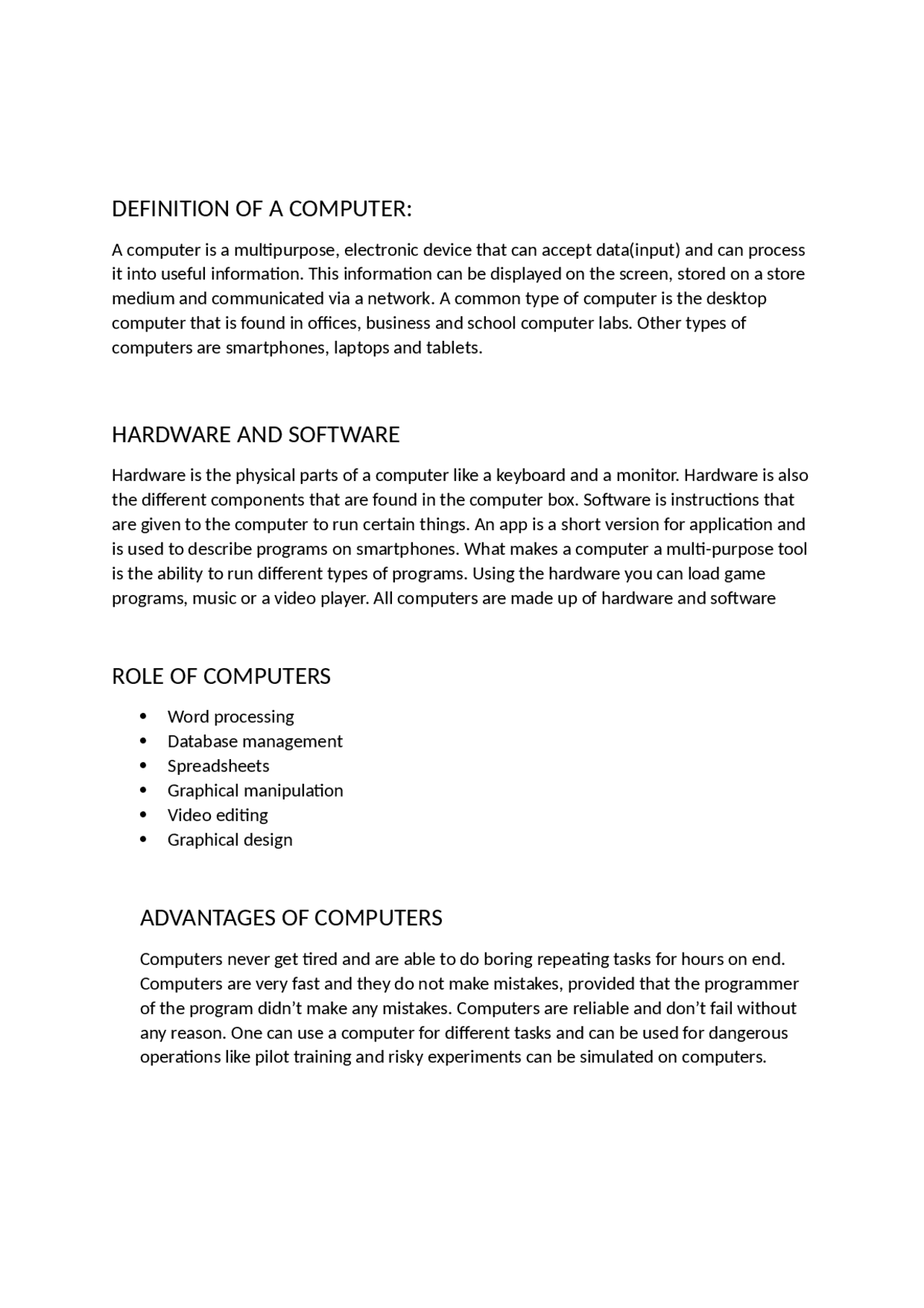 Introduction to computers | Study notes Computer science | Docsity