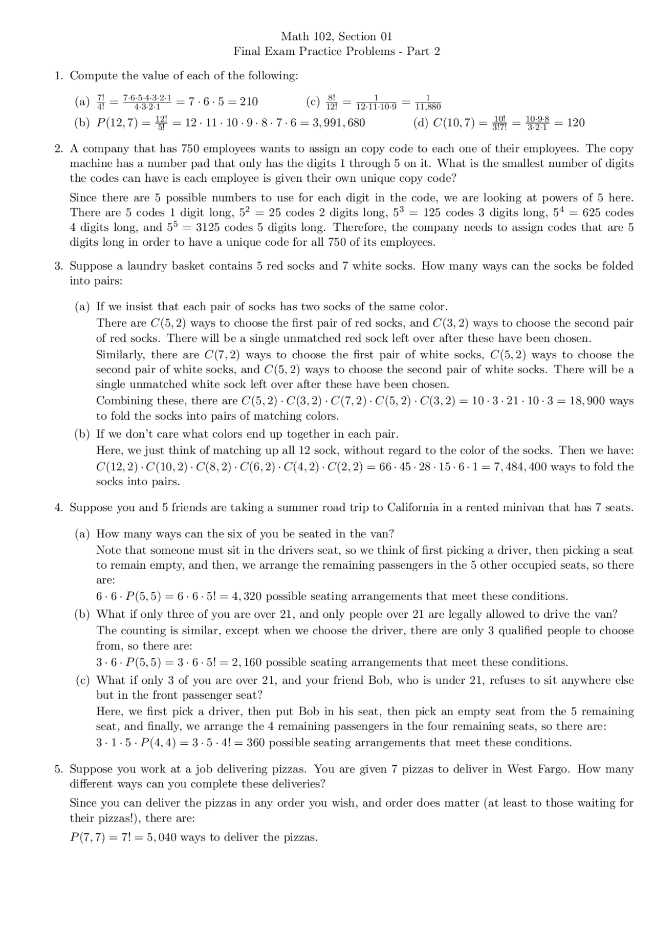 Math 102 Final Exam Practice Problems - Part 2 | Summaries Reasoning ...