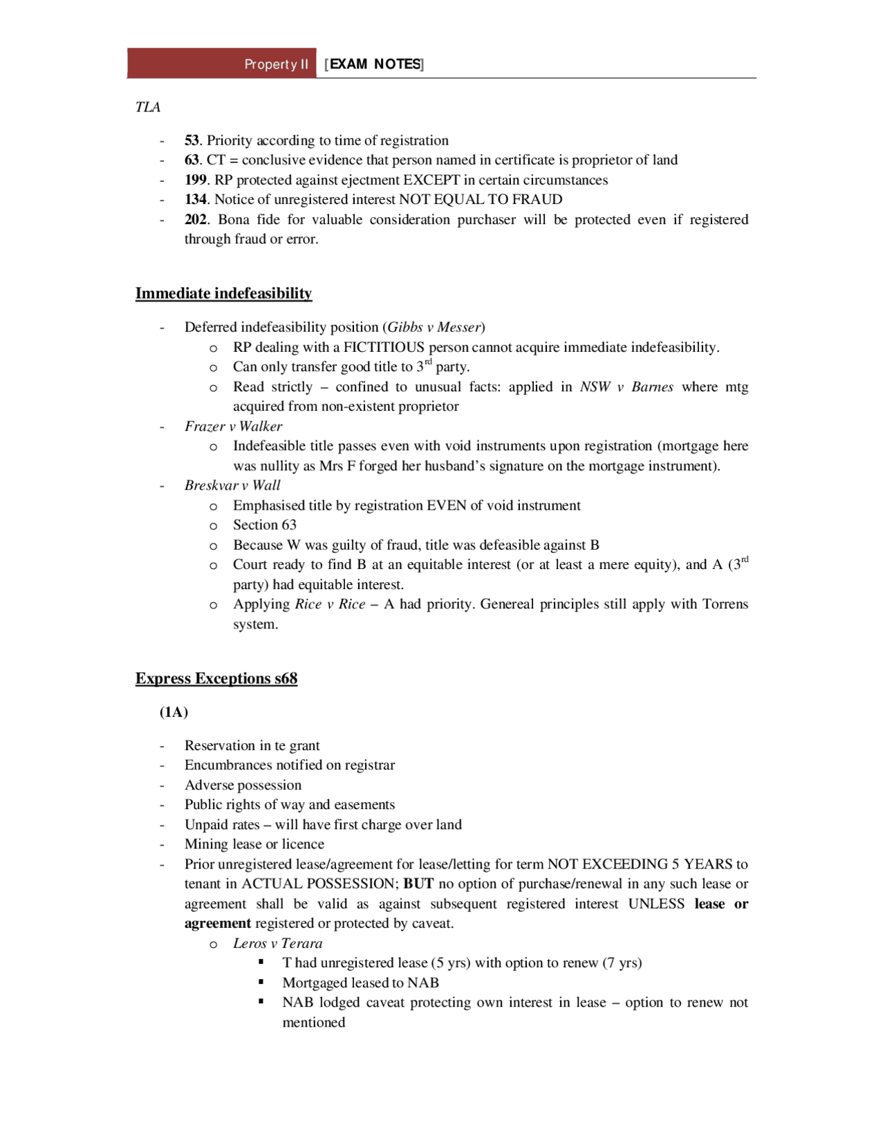 Property II Exam Notes | Lecture notes Law | Docsity