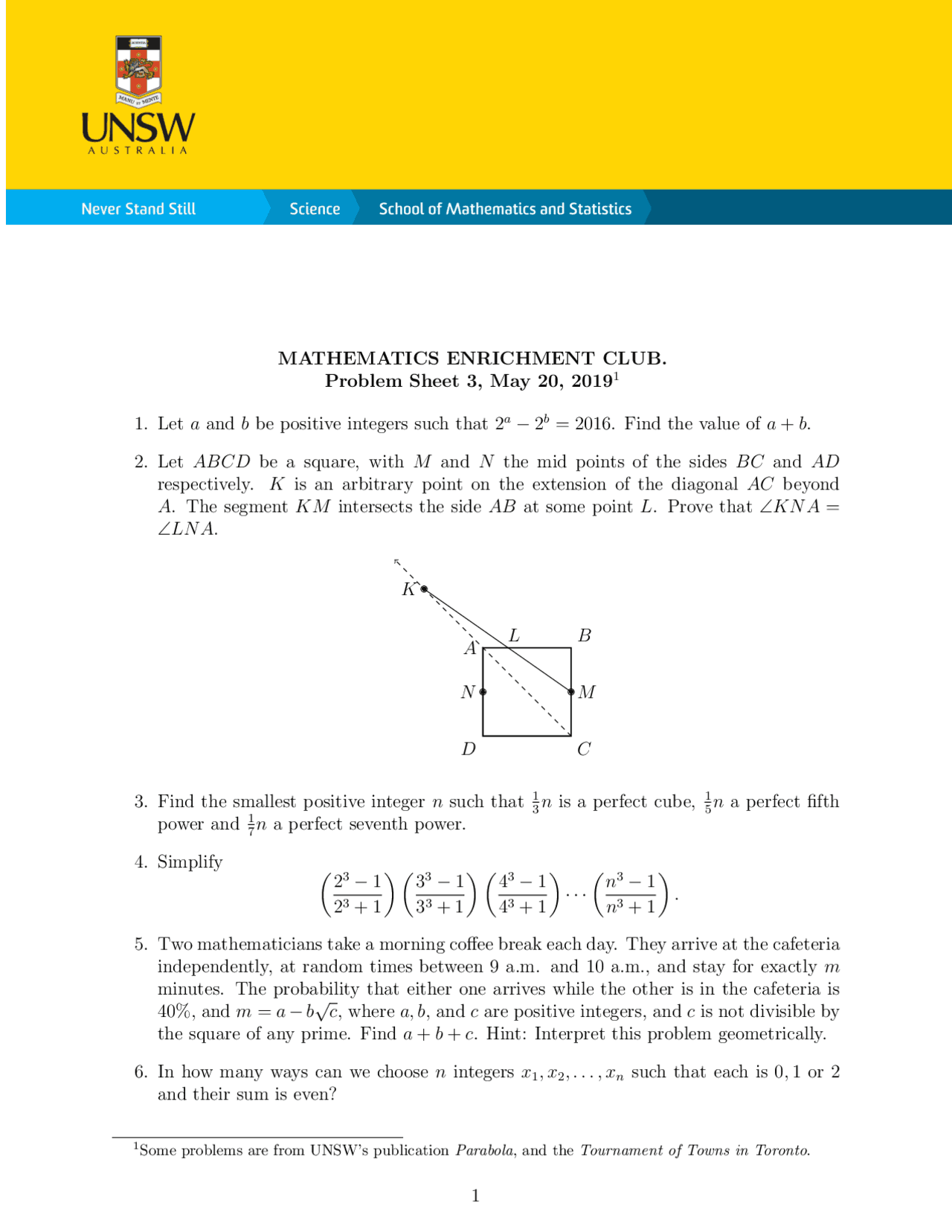 Mathematics Enrichment Club Problem Sheet 3 | Study notes Mathematics ...