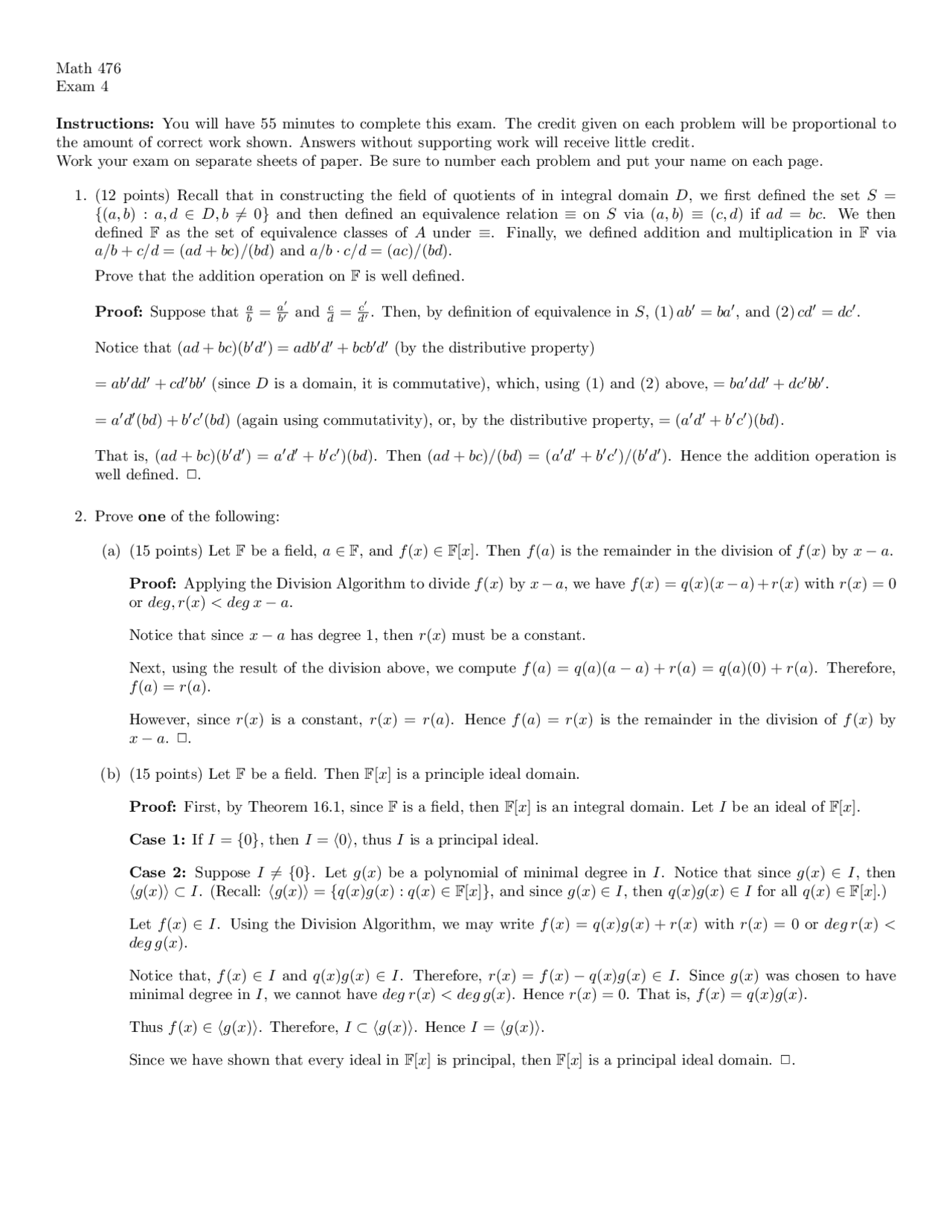 Math 476 Exam 4 Instructions and Problems | Schemes and Mind Maps Pre ...
