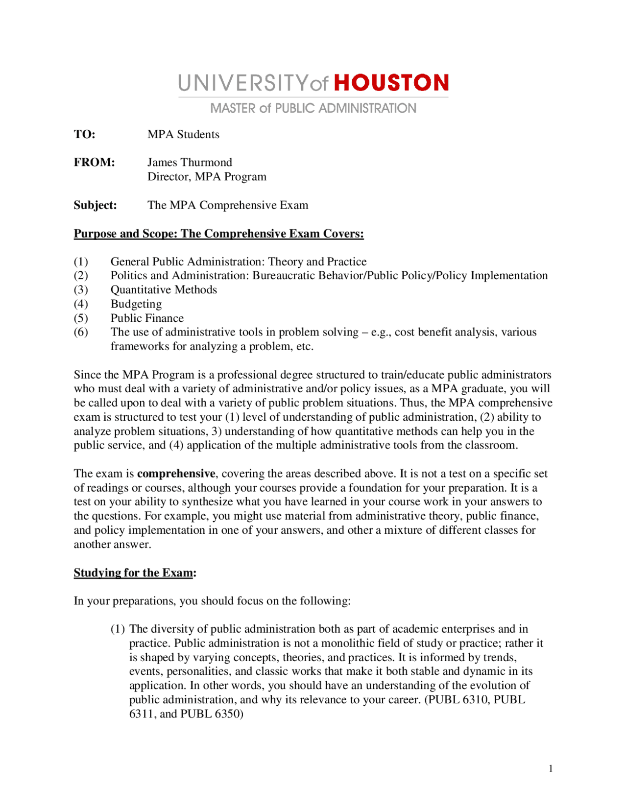 The MPA Comprehensive Exam | Lecture notes Introduction to Public ...