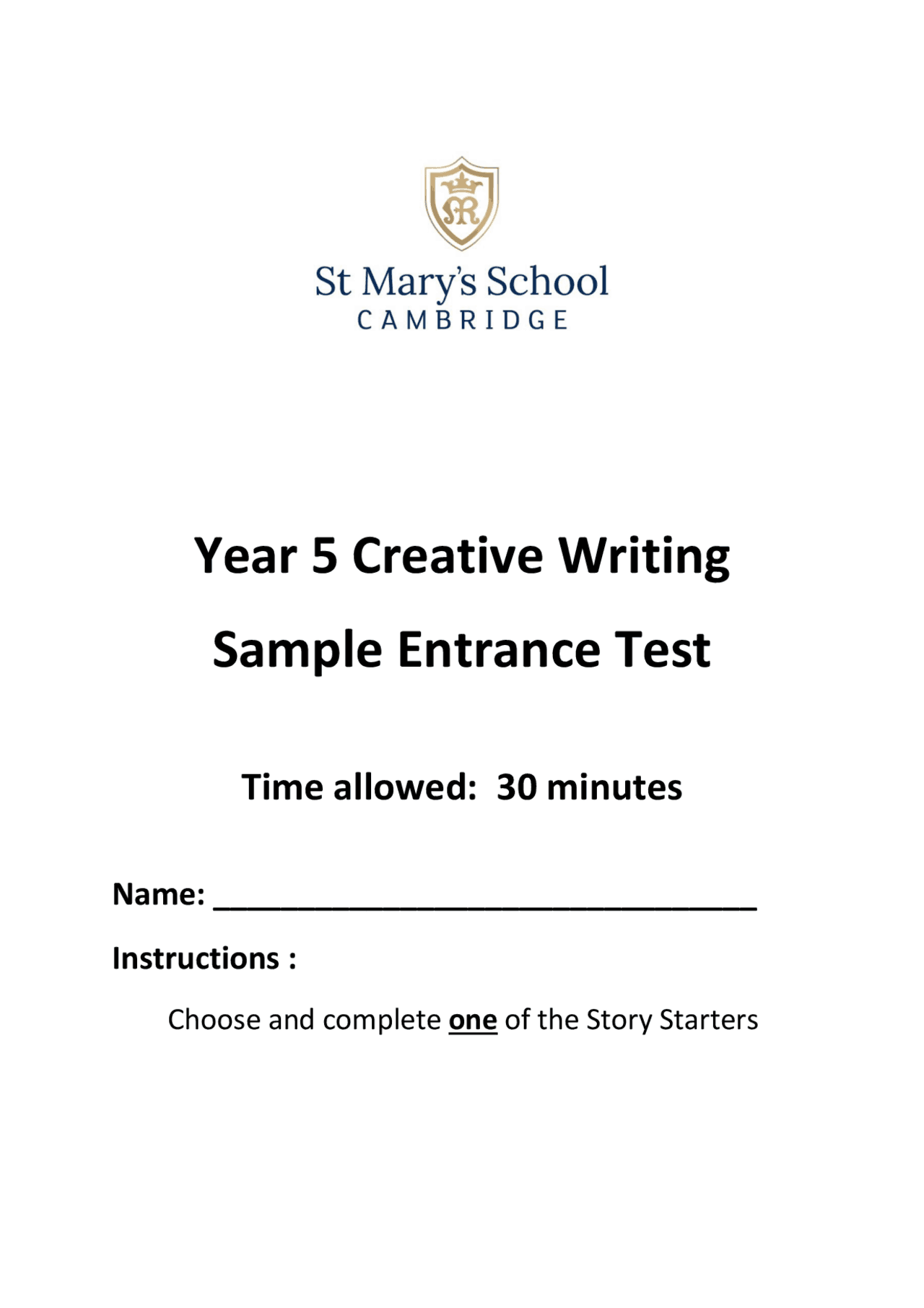 Year 5 Creative Writing Sample Entrance Test | Study notes Creative ...