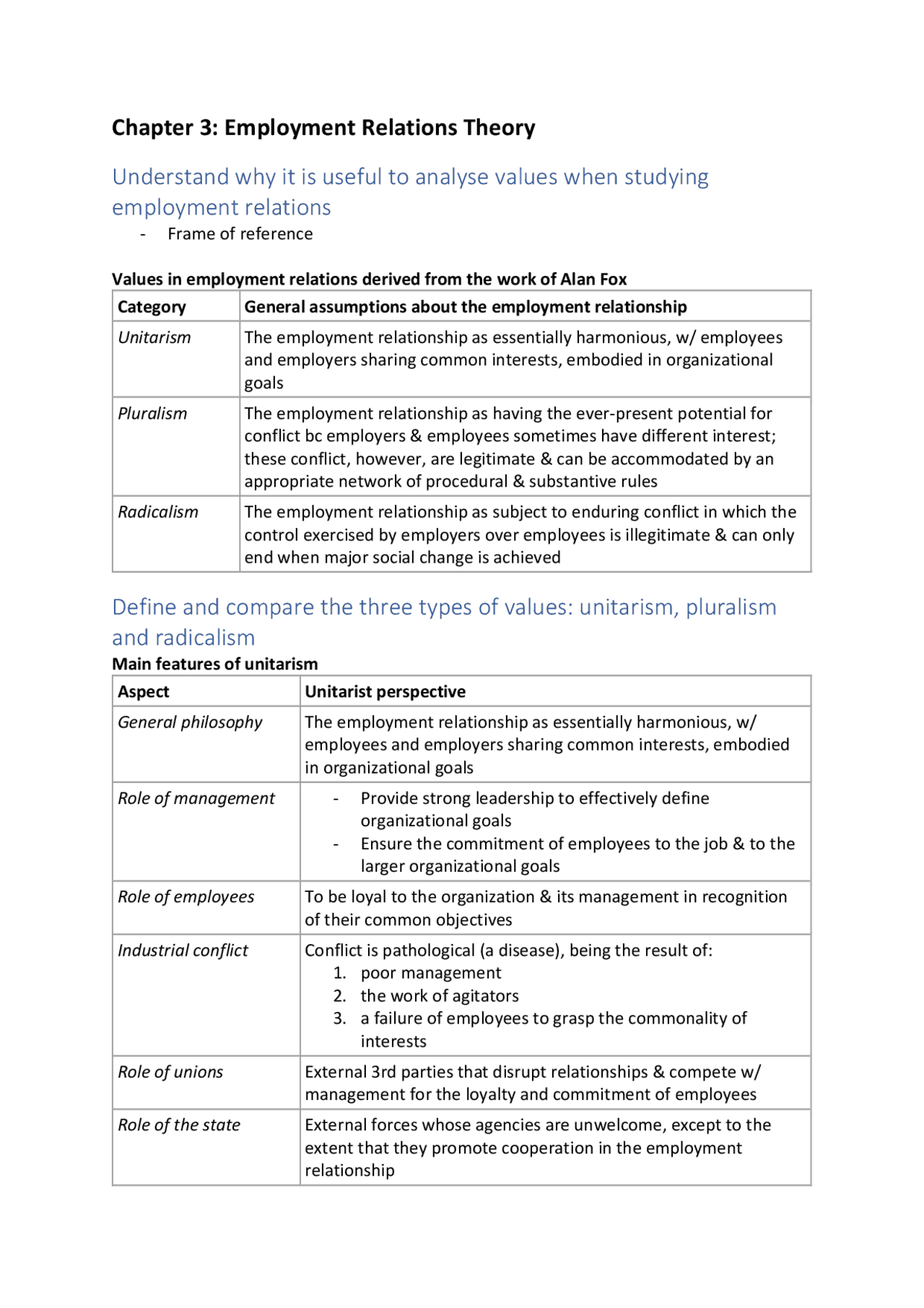 Employment Relations Module Employment Relations Theory | Summaries Philosophy | Docsity