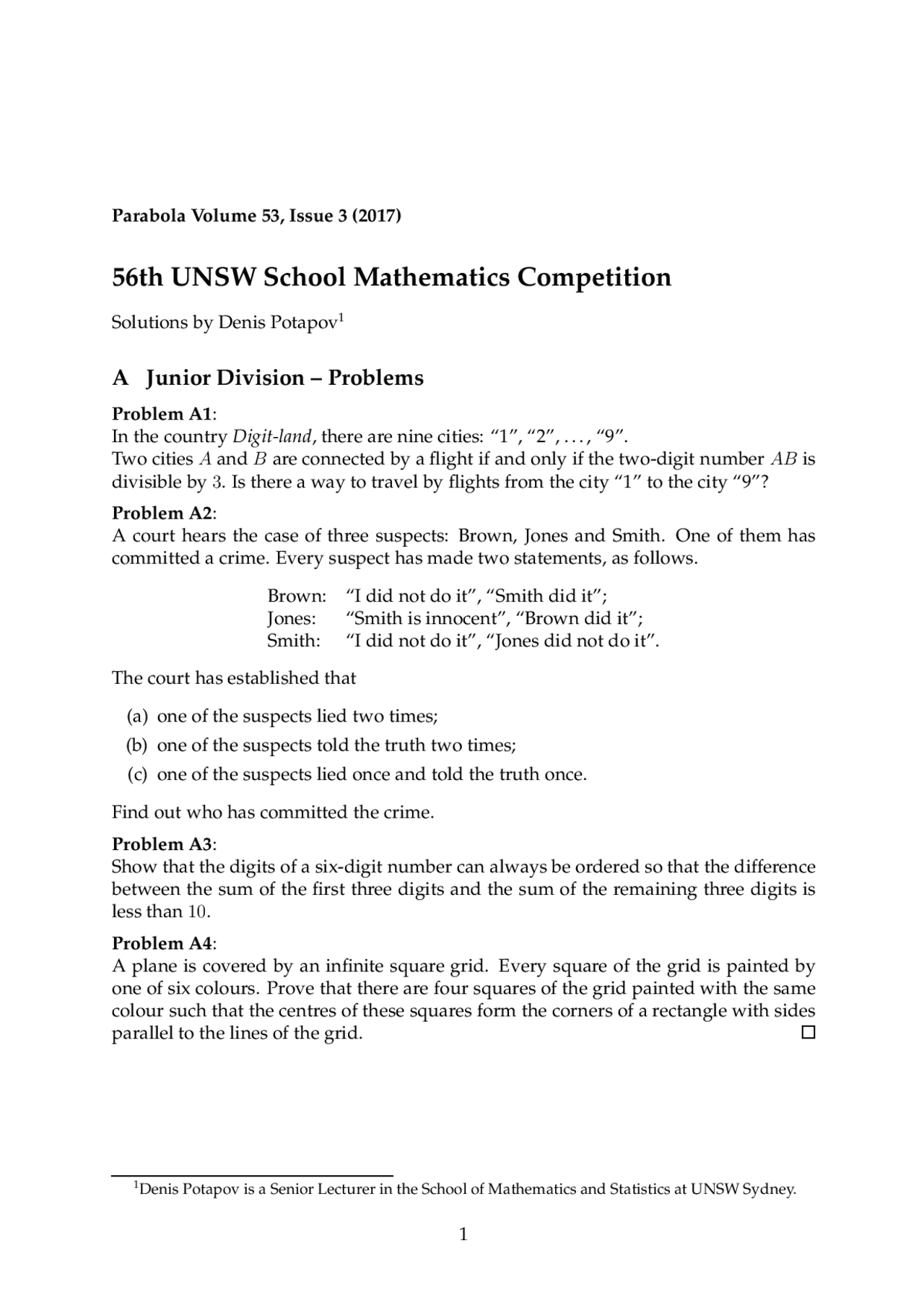 UNSW School Mathematics Competition Solutions | Lecture notes ...