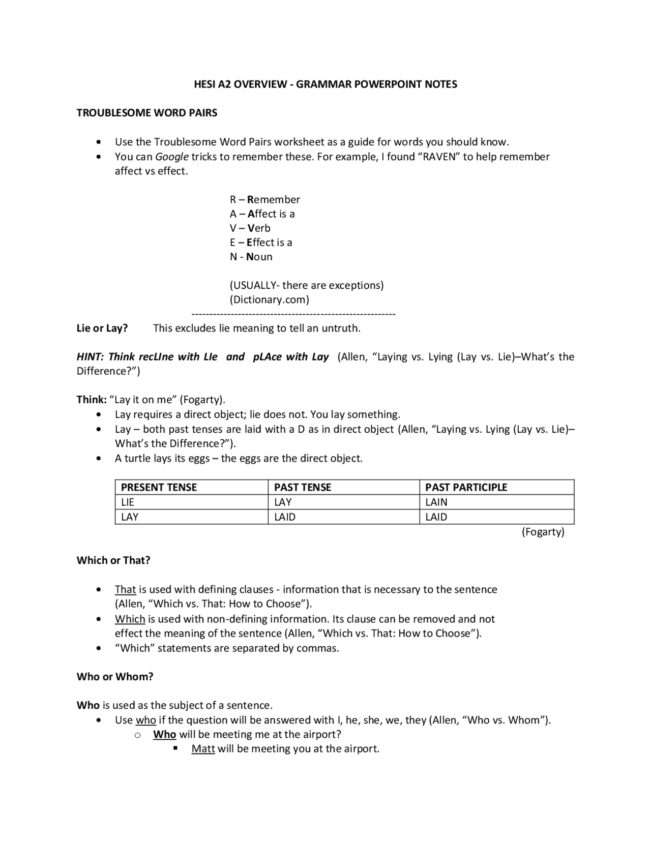 Hesi a2 overview | Schemes and Mind Maps Grammar and Composition | Docsity