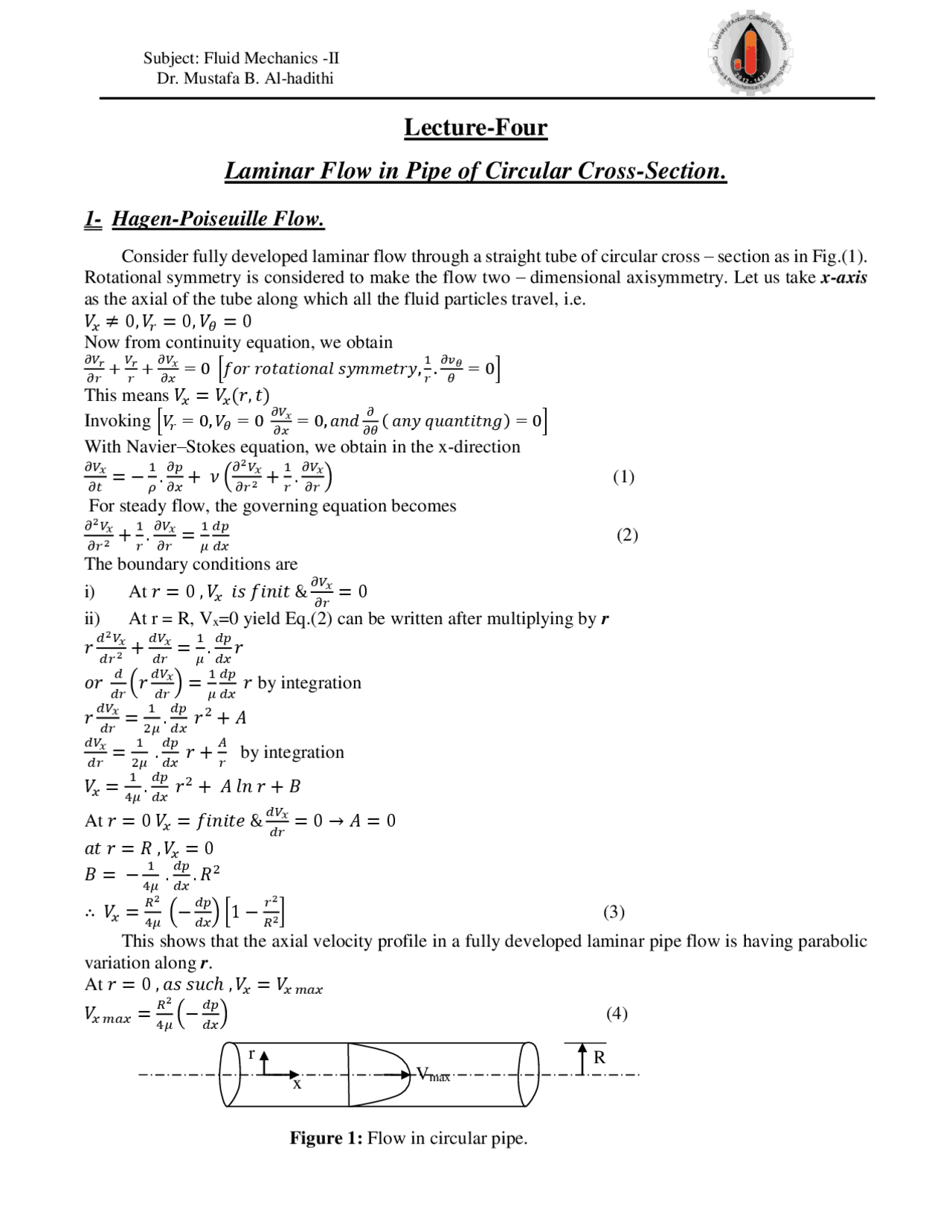 Laminar Flow in Pipe of Circular Cross-Section | Slides Fluid Mechanics ...